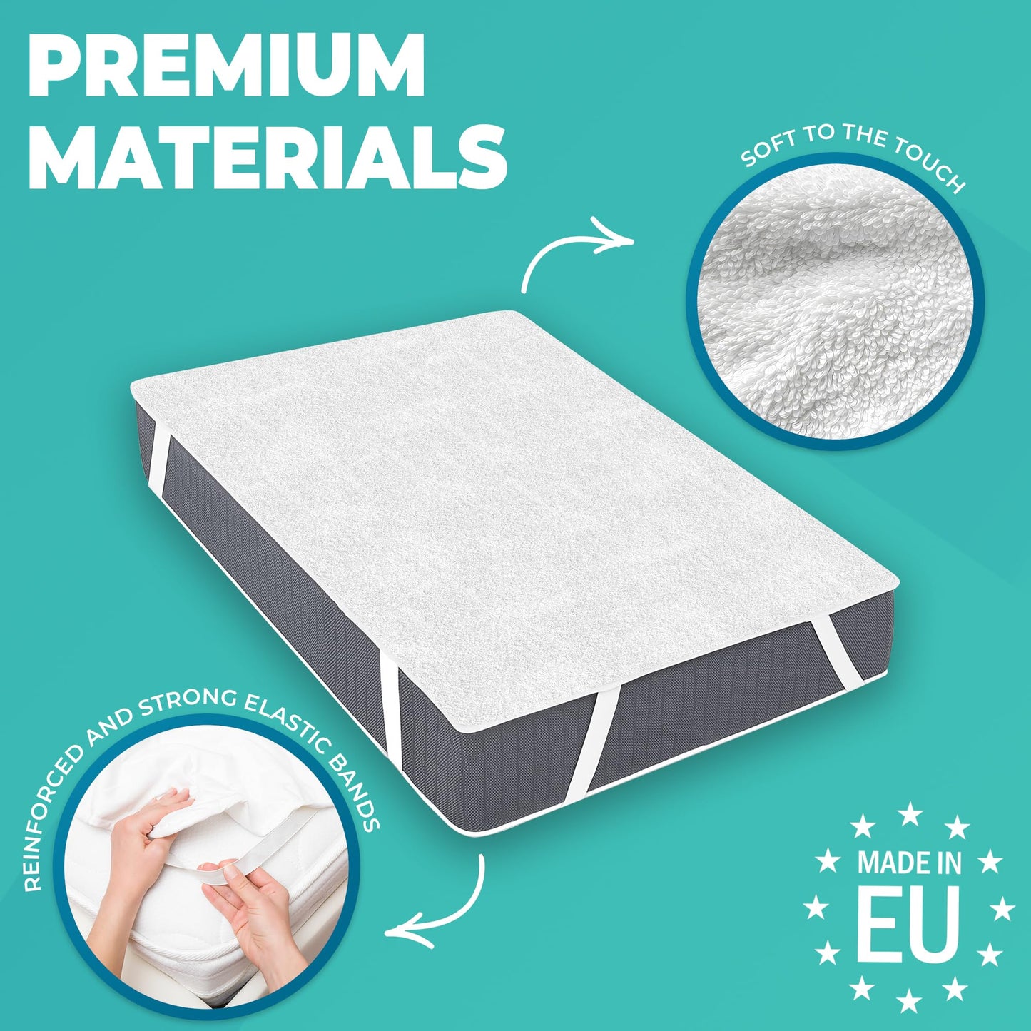 Mattress Protector Double Bed Waterproof 140x200 cm (2pcs) Premium Cotton Terry Bed Cover with Elastic Straps Sheet Soft and Breathable Top Mattress
