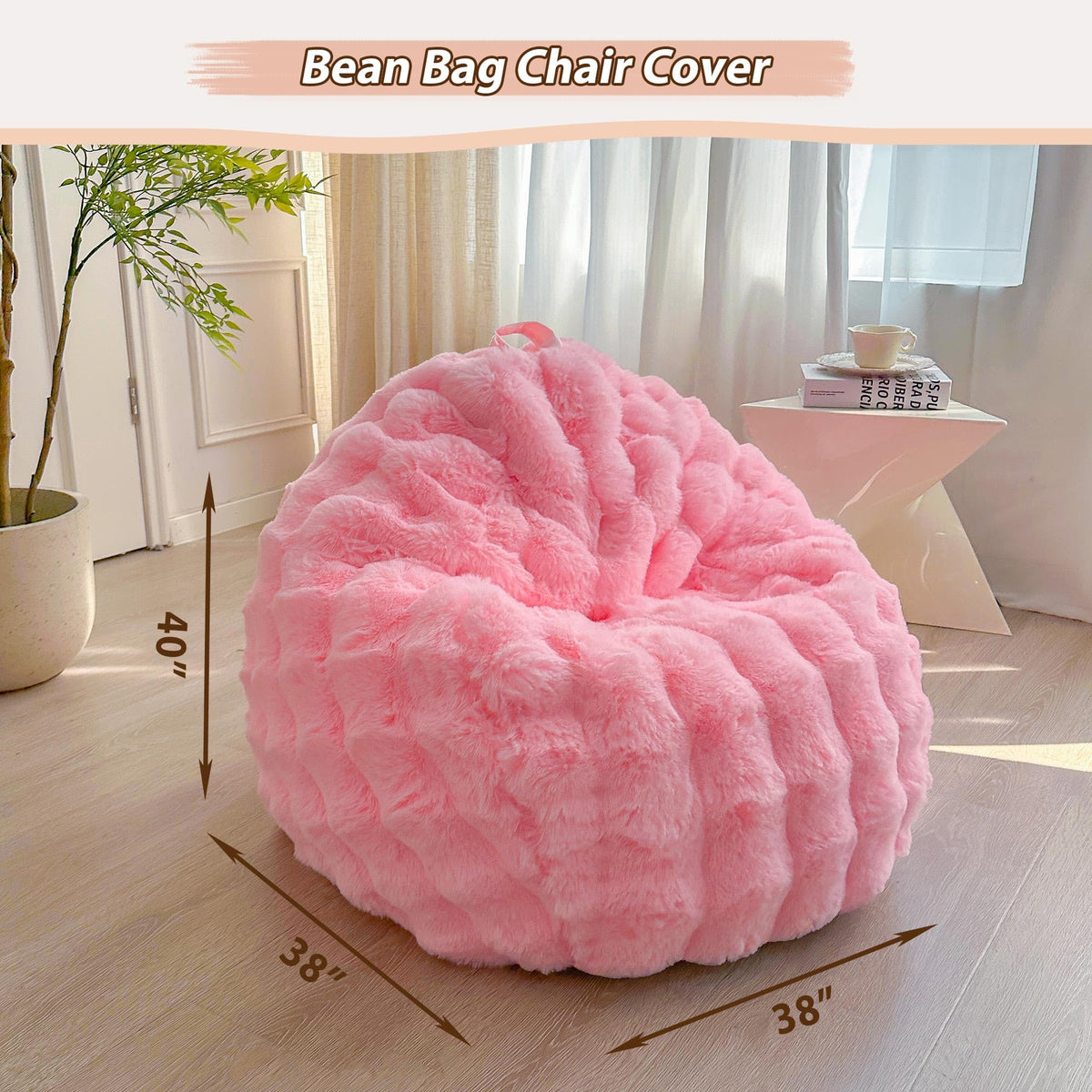 LIFEREVO 3FT Fluffy Faux Rabbit Fur Bean Bag Chair Cover, No Filler, Pink