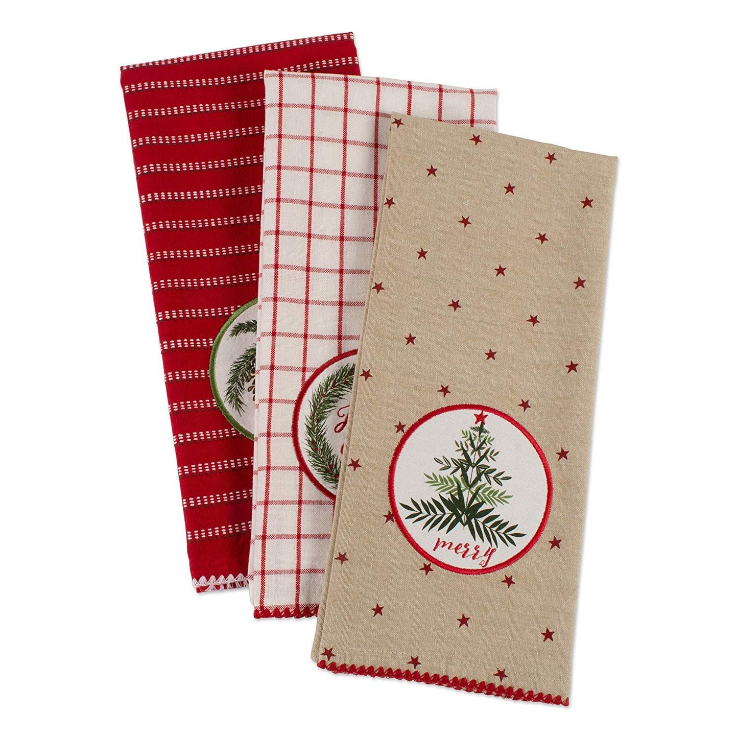DII Holiday Kitchen Towels Embroidered Dish Towel Set, 18x28, Noel, 3 Piece