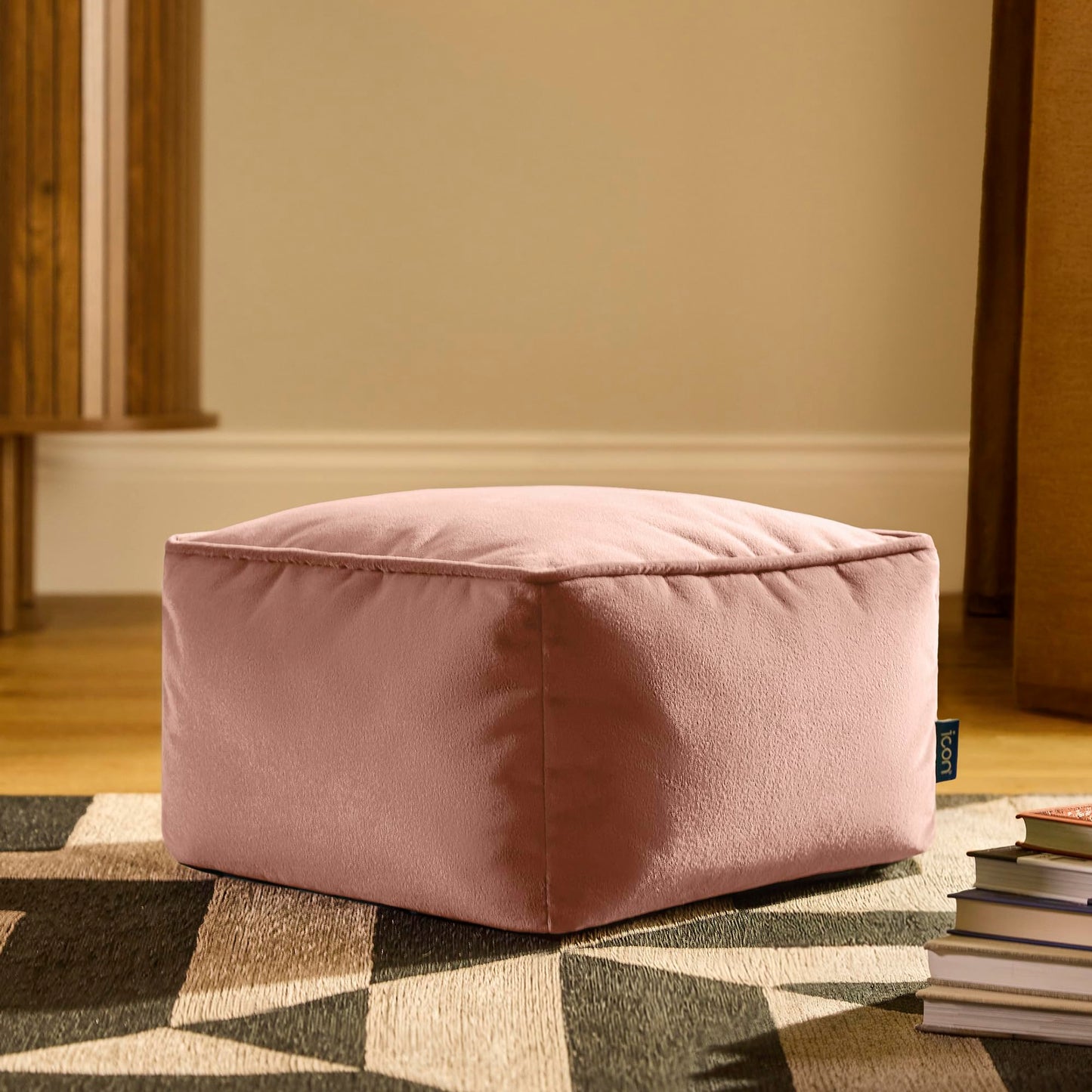 icon Amara Velvet Small Bean Bag Footstool with Filling Included, Pink