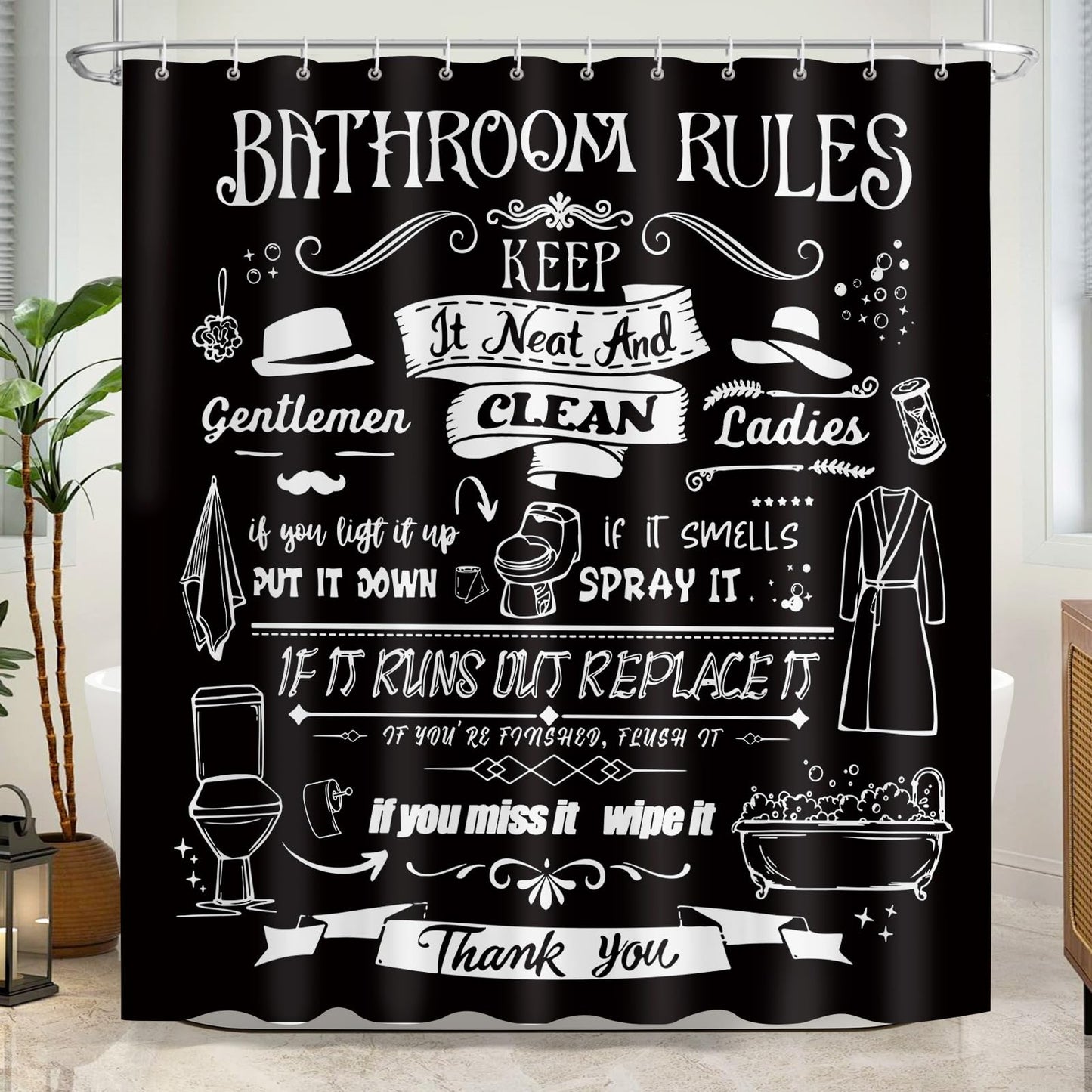 Dazzlewall Black Shower Curtain for Bathroom Mould & Mildew Resistant