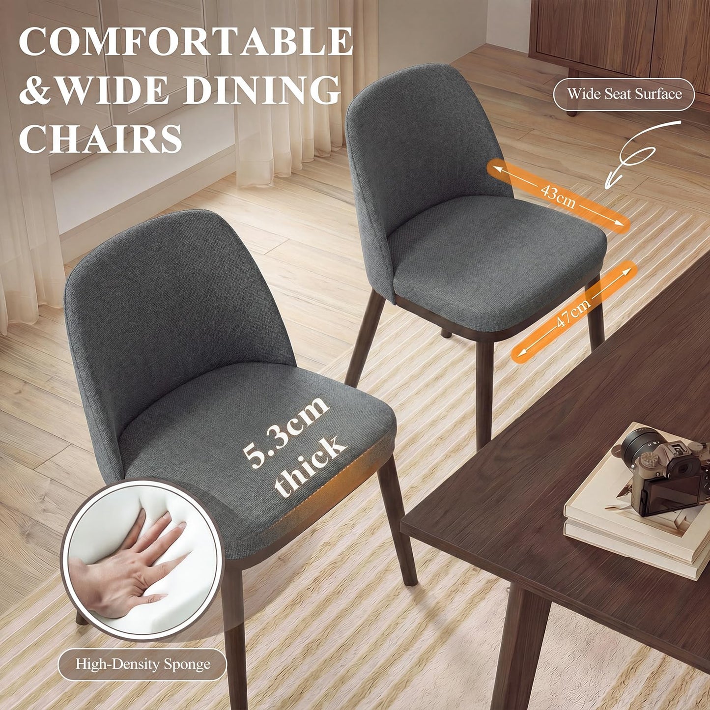 MALOL Thick Wood-base Dining Chairs Set of 4, Upholstered Kitchen Chairs with Solid Wood Legs and Thick Seat Cushion