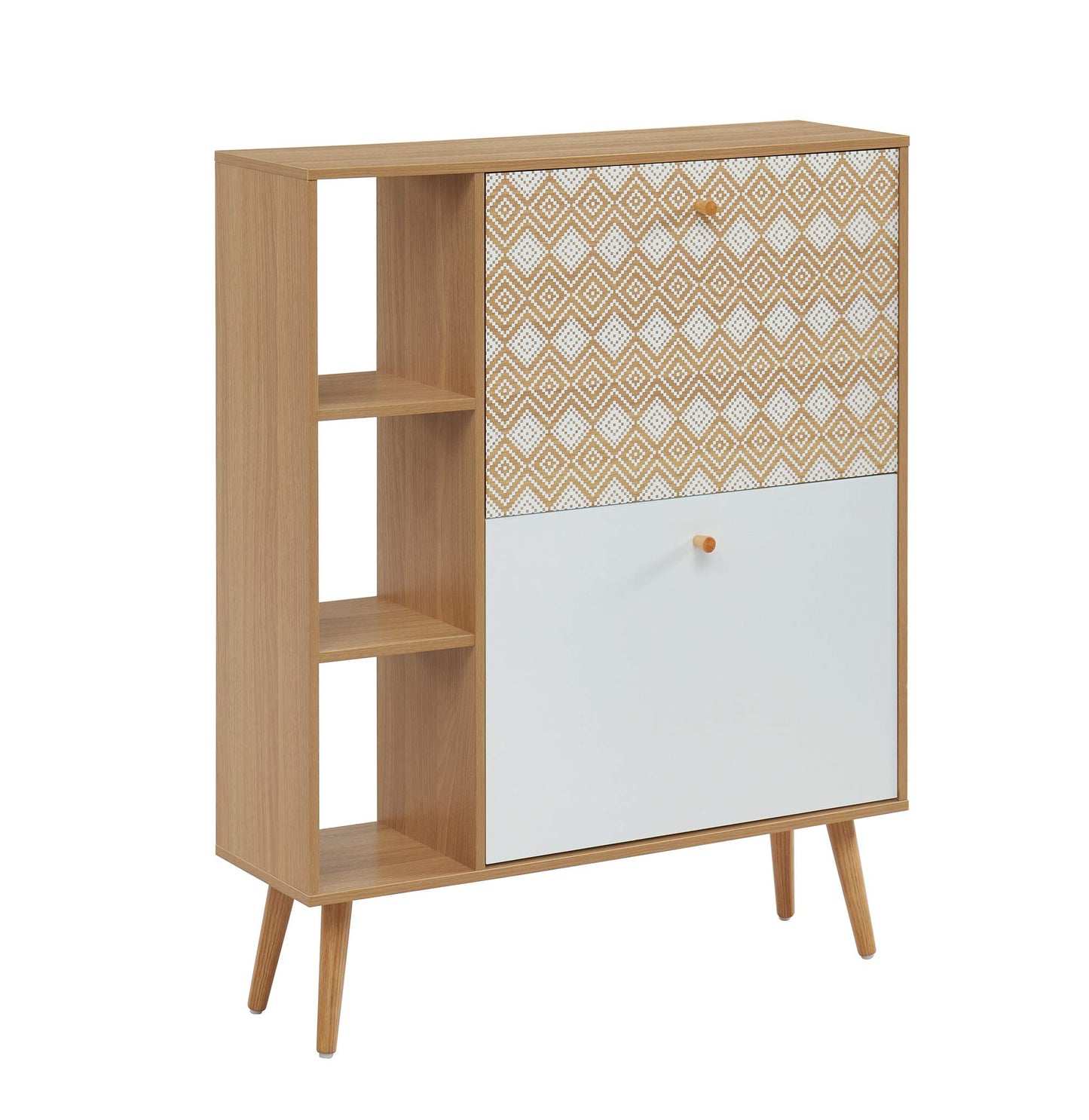 BAÏTA LEIKA shoe cabinet, patterns and oak effect, 80cm