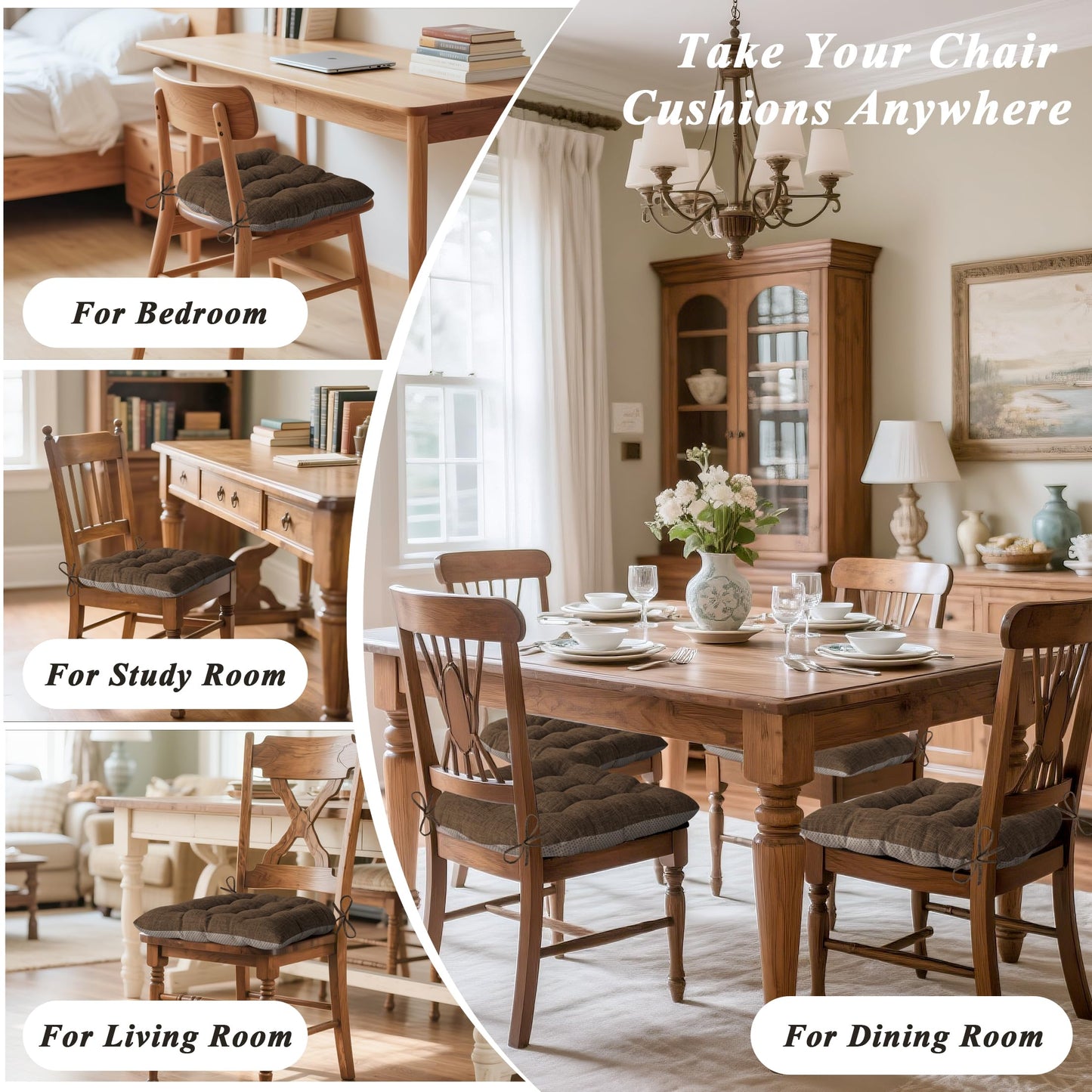 FlyGulls Chair Cushions for Dining Chairs Set of 2 46x42x7.6 cm Brown