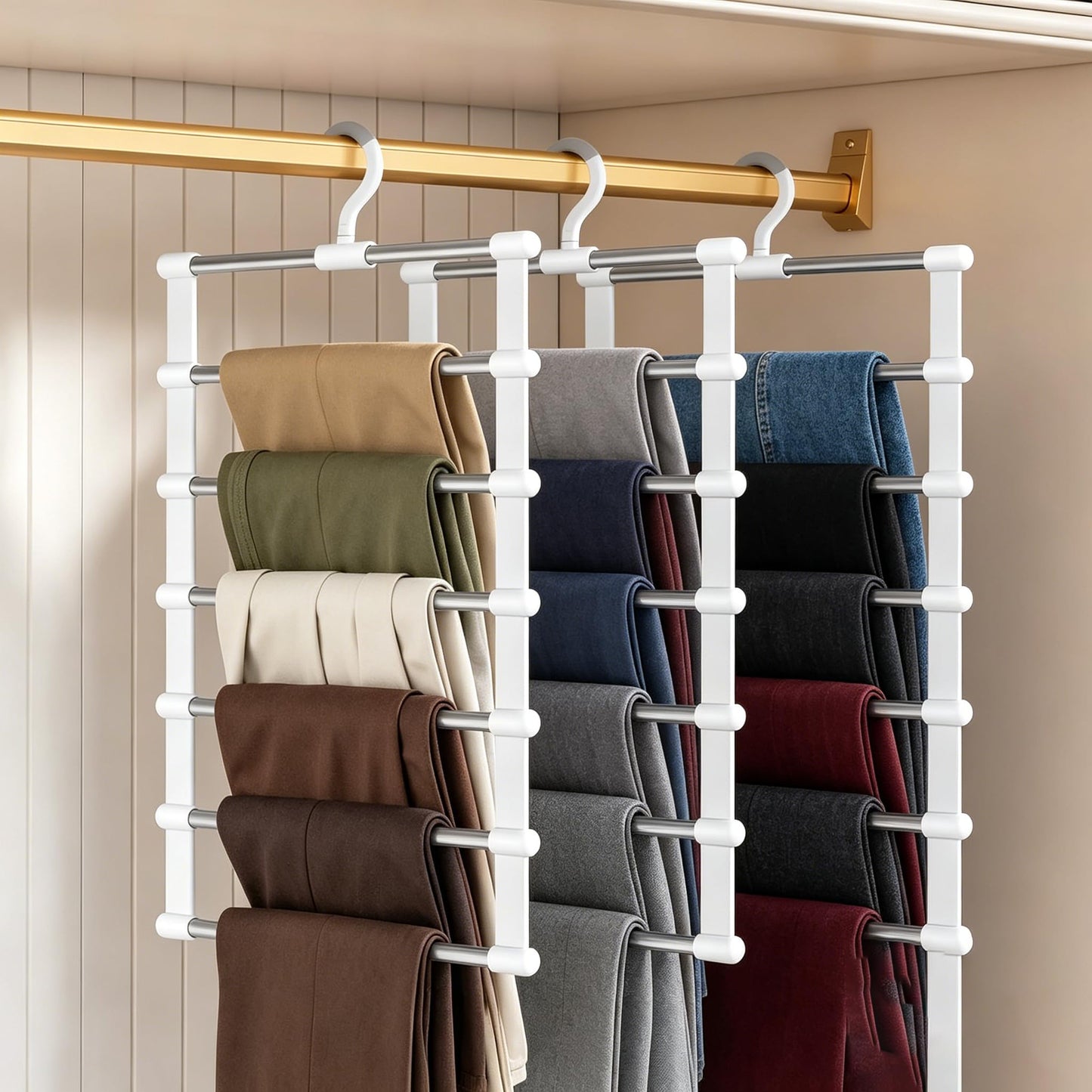 Trouser Hangers Space Saving for Wardrobe Closet, 3 Pack Multi Layer Metal Trouser Hangers for Women, 360° Rotatable Closet Organizer for Skirt