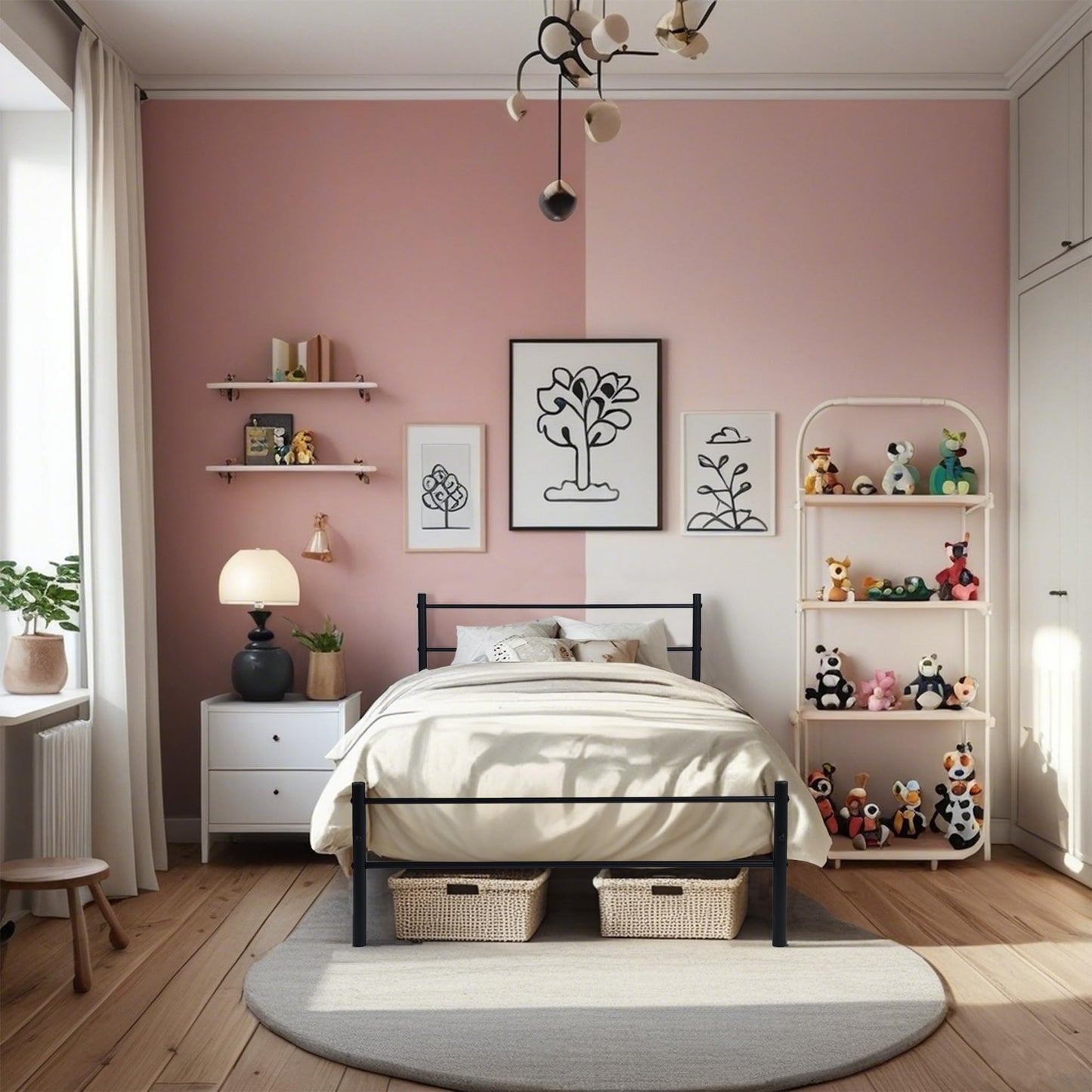 HOMYLIN Single bed simple modern iron metal frame for teenagers/adults, suitable for bedroom, student dormitory and other multiple scenes