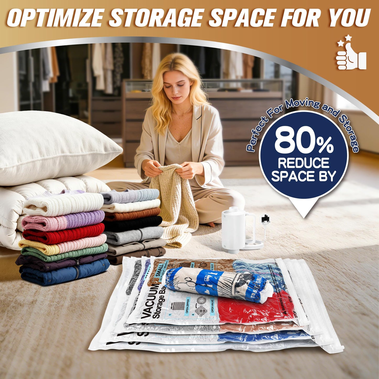 STORAGE MASTER Vacuum Storage Bags, Space Saver Bags 80% More Storage Space, with Electric Pump (25, Combo)