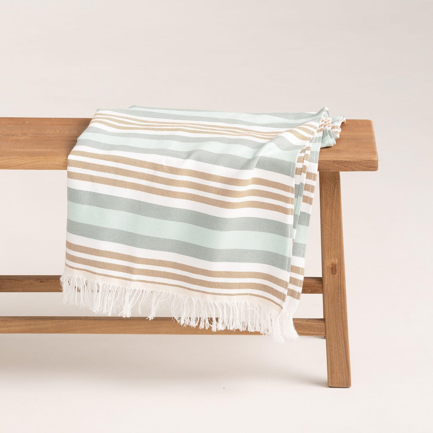 GAMUSI Rectangular Beach Towel - Bath Fouta - Tinted Yarn Embossed Fabric with Fringes - Orange/Green