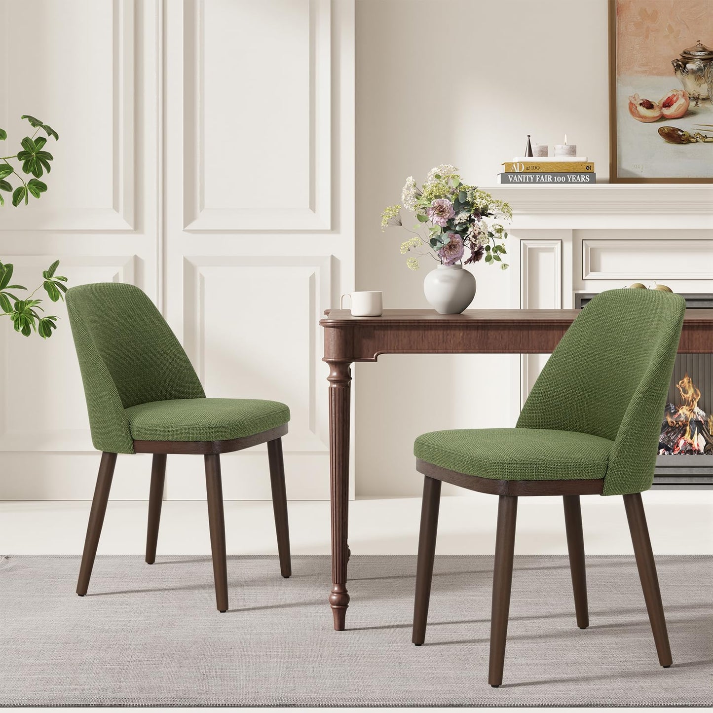 MALOL Thick Wood-base Dining Chairs Set of 2, Upholstered Kitchen Chairs with Solid Wood Legs and Thick Seat Cushion