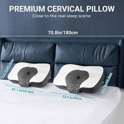 Elviros Cervical Memory Foam Neck Pillow for Side Sleeping, Orthopedic Pillows for Back and Stomach Sleepers, Adjustable Ergonomic Bed Pillow Pain
