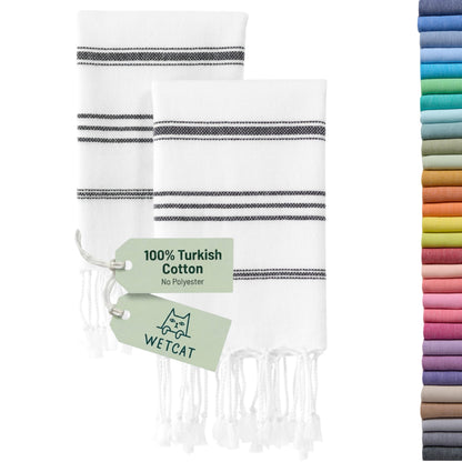 WETCAT Turkish Hand Towels with Hanging Loop, Set of 2 20" x 30" 100% Turkish Cotton, Pre-Washed, Quick Drying, for Kitchen or Bathroom