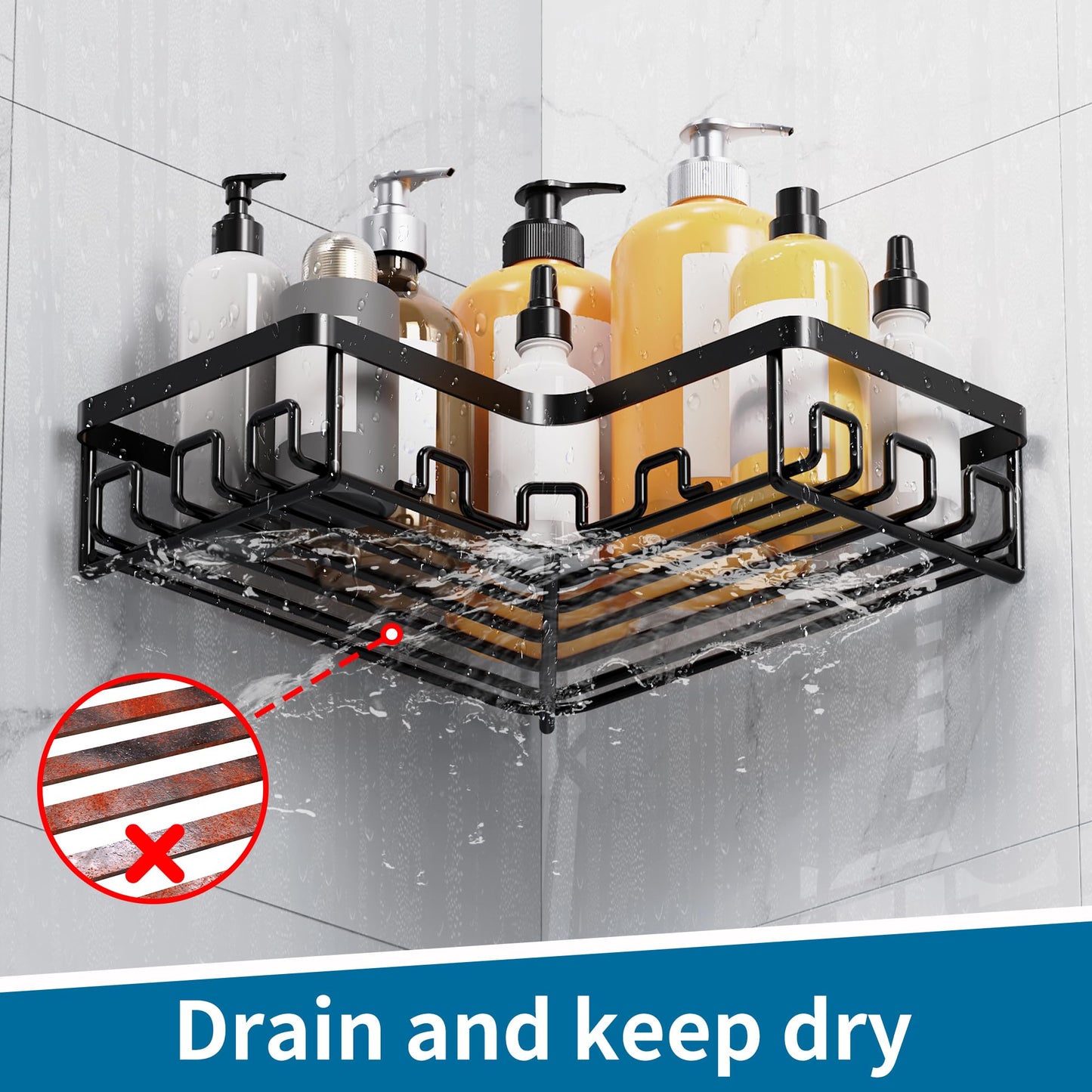 KEGII Corner Shower Caddy - 2 Pack Adhesive Shower Shelf Organiser Black