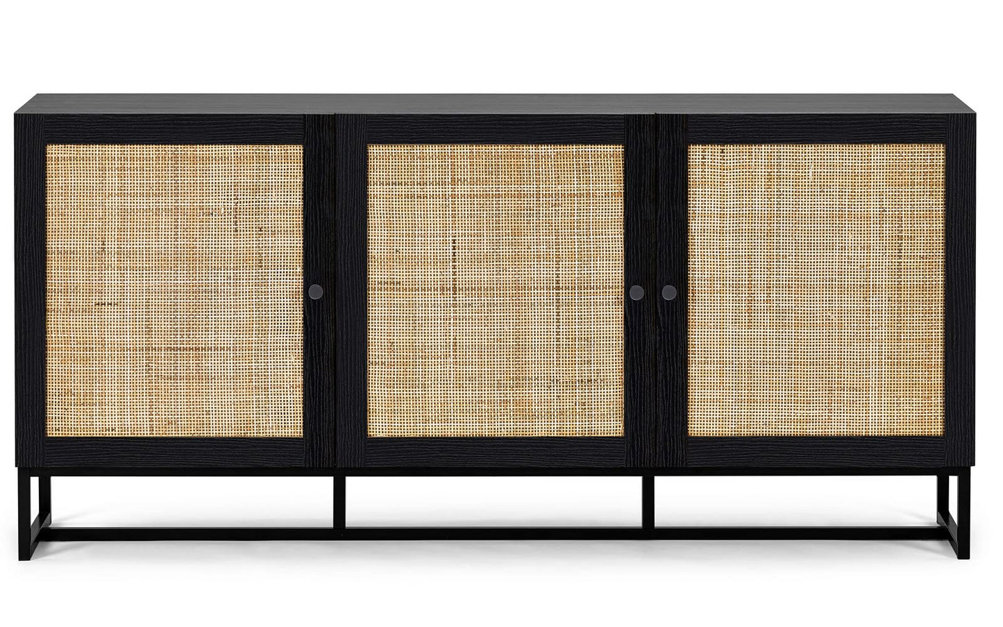 Julian Bowen Padstow Sideboard, Rattan Doors, Black - H75 x W160 x D40cm