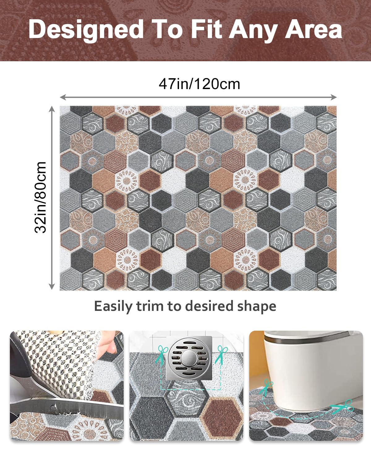 Extra Large Shower Mat Non Slip Anti Mould for Elderly: 80x120cm Quick Drain Loofah Shower Mats for Inside Shower