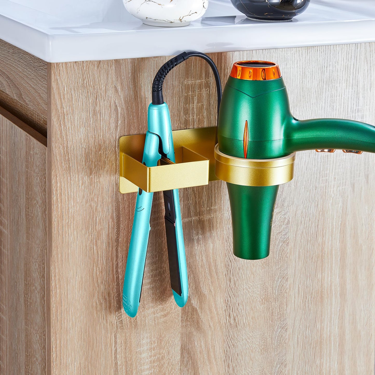 YYBO Hairdryer and Straightener Holder, Hair Dryer Holders Hair Straighteners Holder Wall Mount, Hairdryer Holders Station