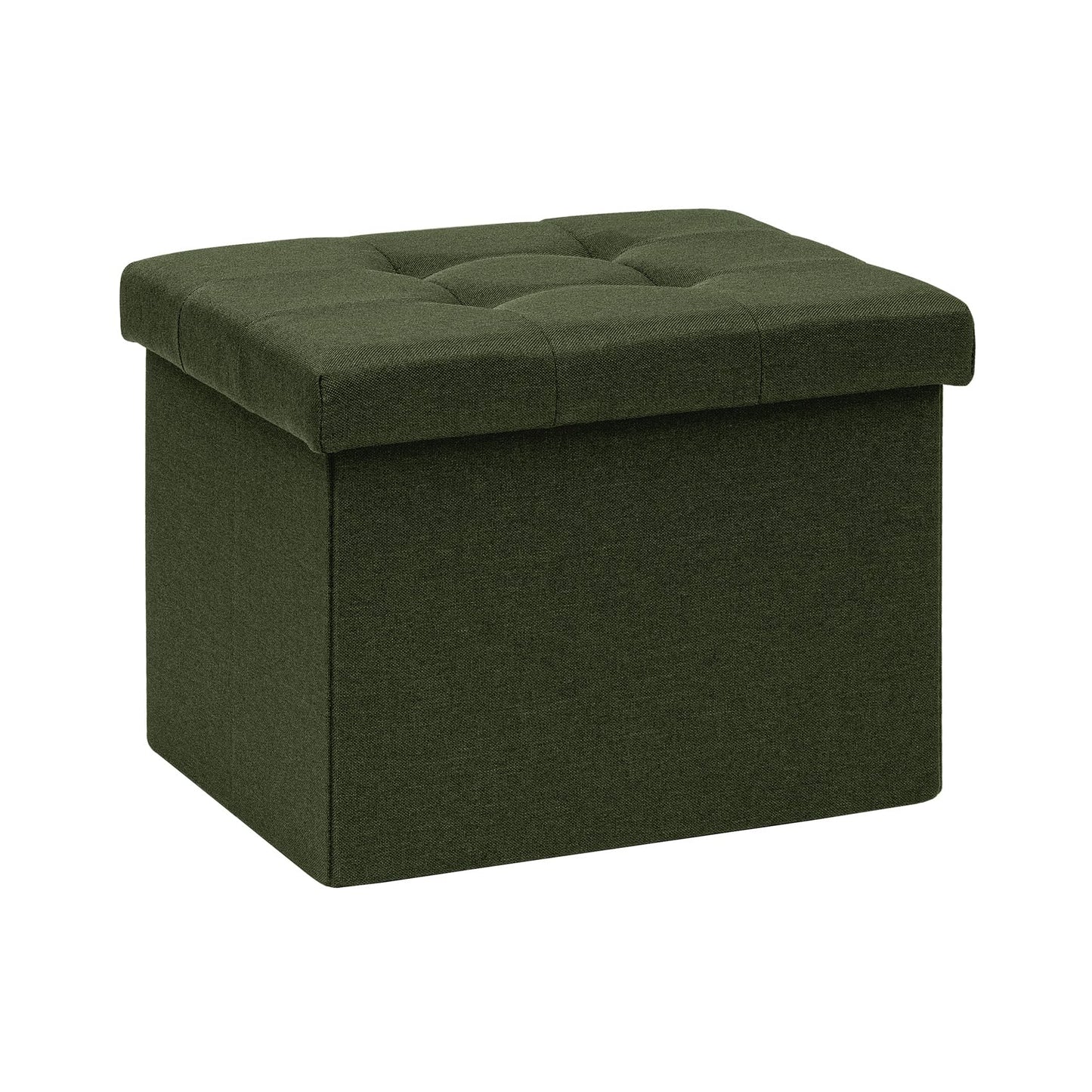 Bonlife Storage Ottoman, Folding Small Foot Rest,Toy Chest Storage Footrest Seat, Footstool for Living Room, Bedroom, Dorm, Linen,Olive,42x32x32cm