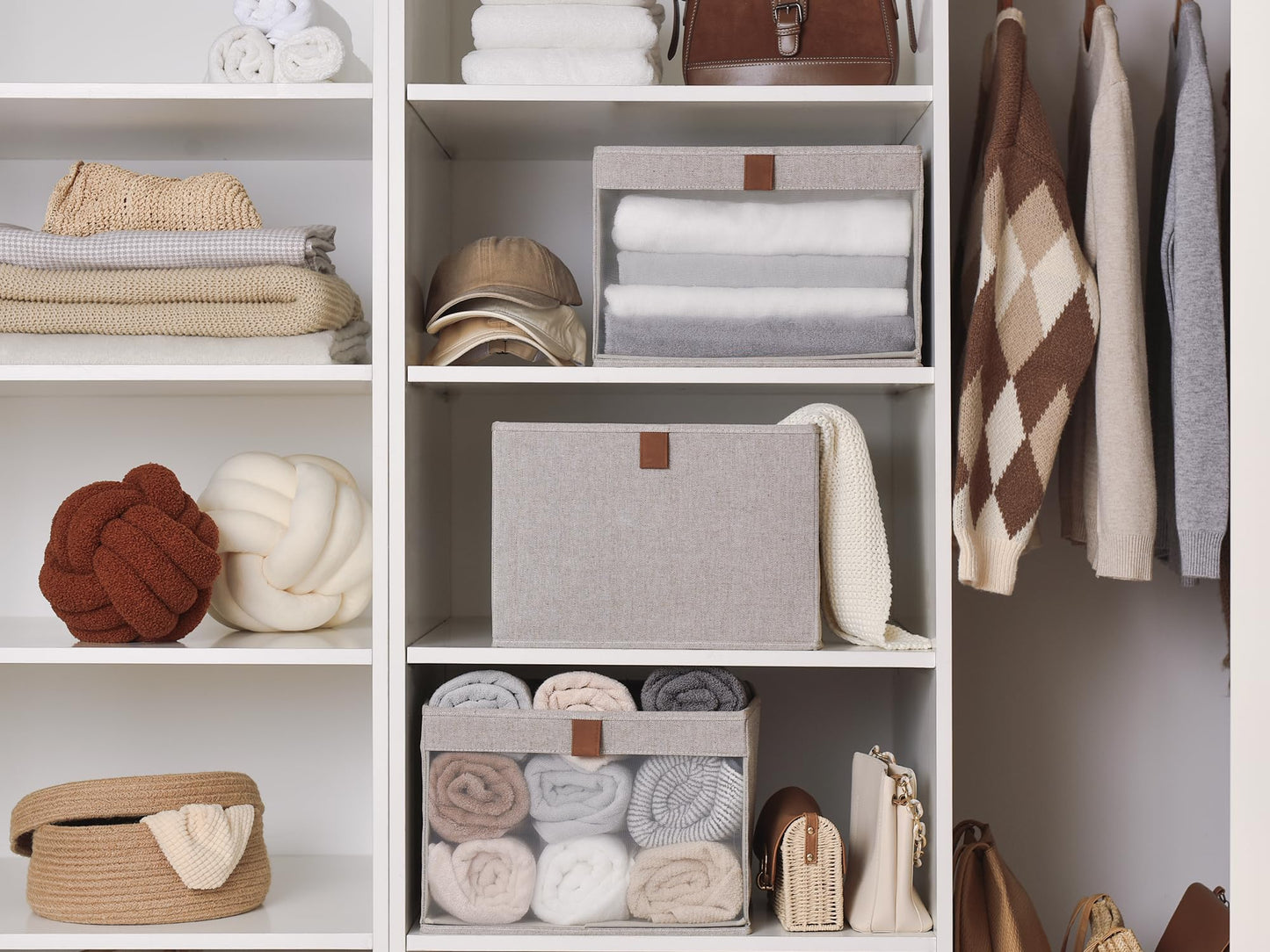 StorageWorks Storage Boxes, Fabric Storage Boxes for Shelves, Foldable Storage Baskets with Clear Window, Clothes Storage Boxes with Handles