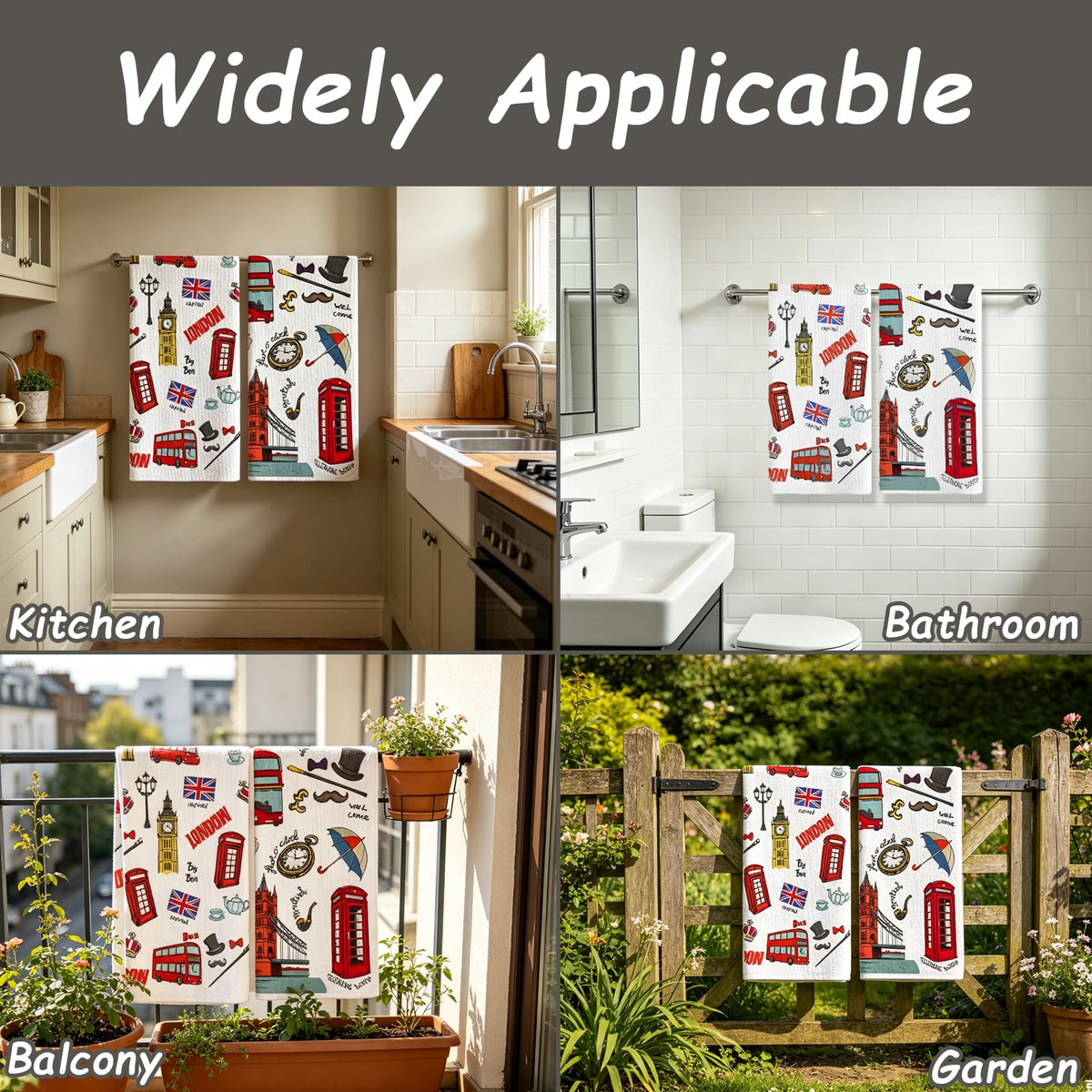 Nodrex 2 Pcs London Tea Towel Set, Soft Microfiber London Tea Towels, British Themed Tea Towels for Kitchen and Home, London Souvenir Tea Towels Gift