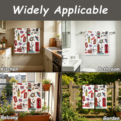 Nodrex 2 Pcs London Tea Towel Set, Soft Microfiber London Tea Towels, British Themed Tea Towels for Kitchen and Home, London Souvenir Tea Towels Gift