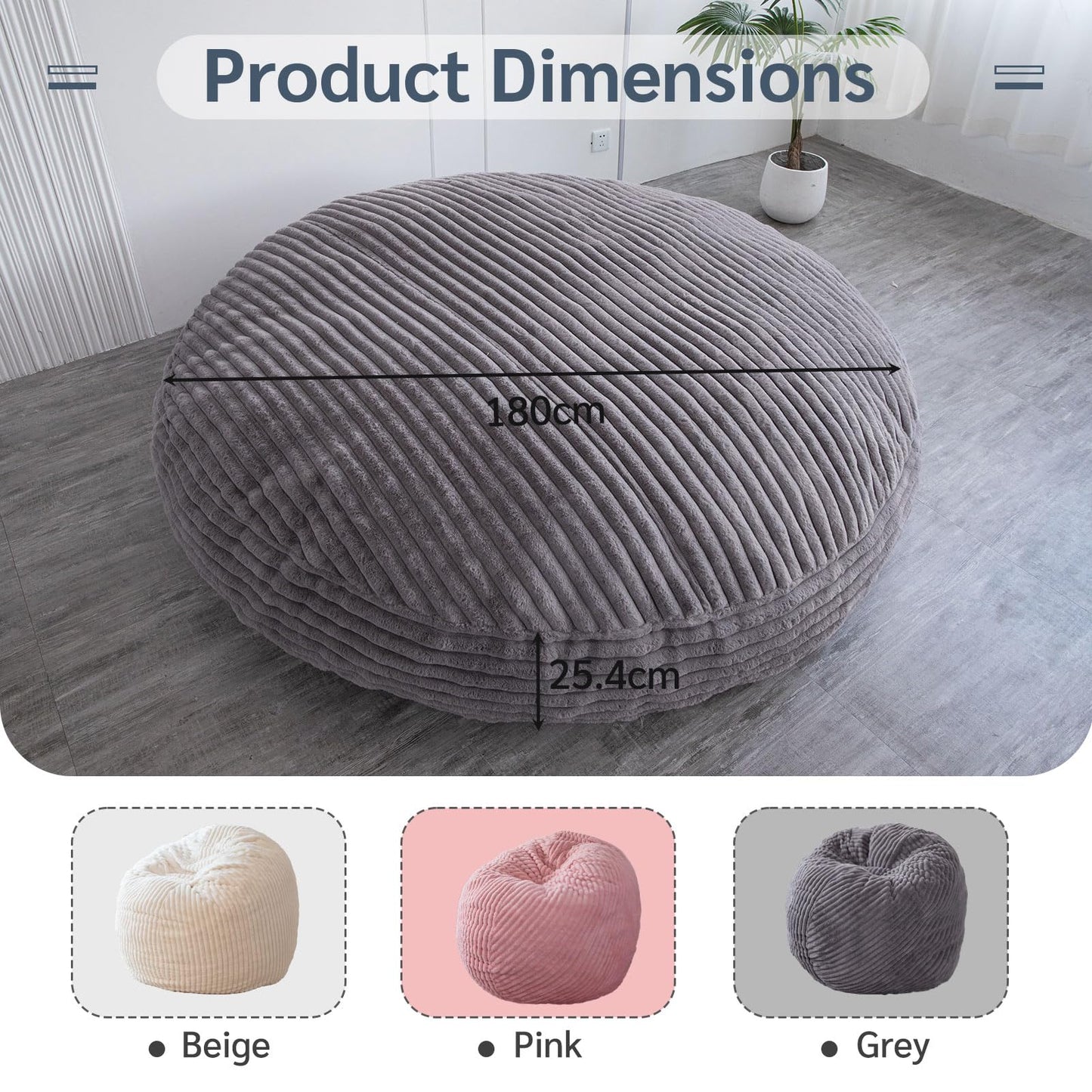 MAXYOYO Giant Bean Bag Bed - Square Bean Bag Chair - Large Sofa with Faux Fur Cover and Fluffy Filling Included for Adult, Couples, Guest