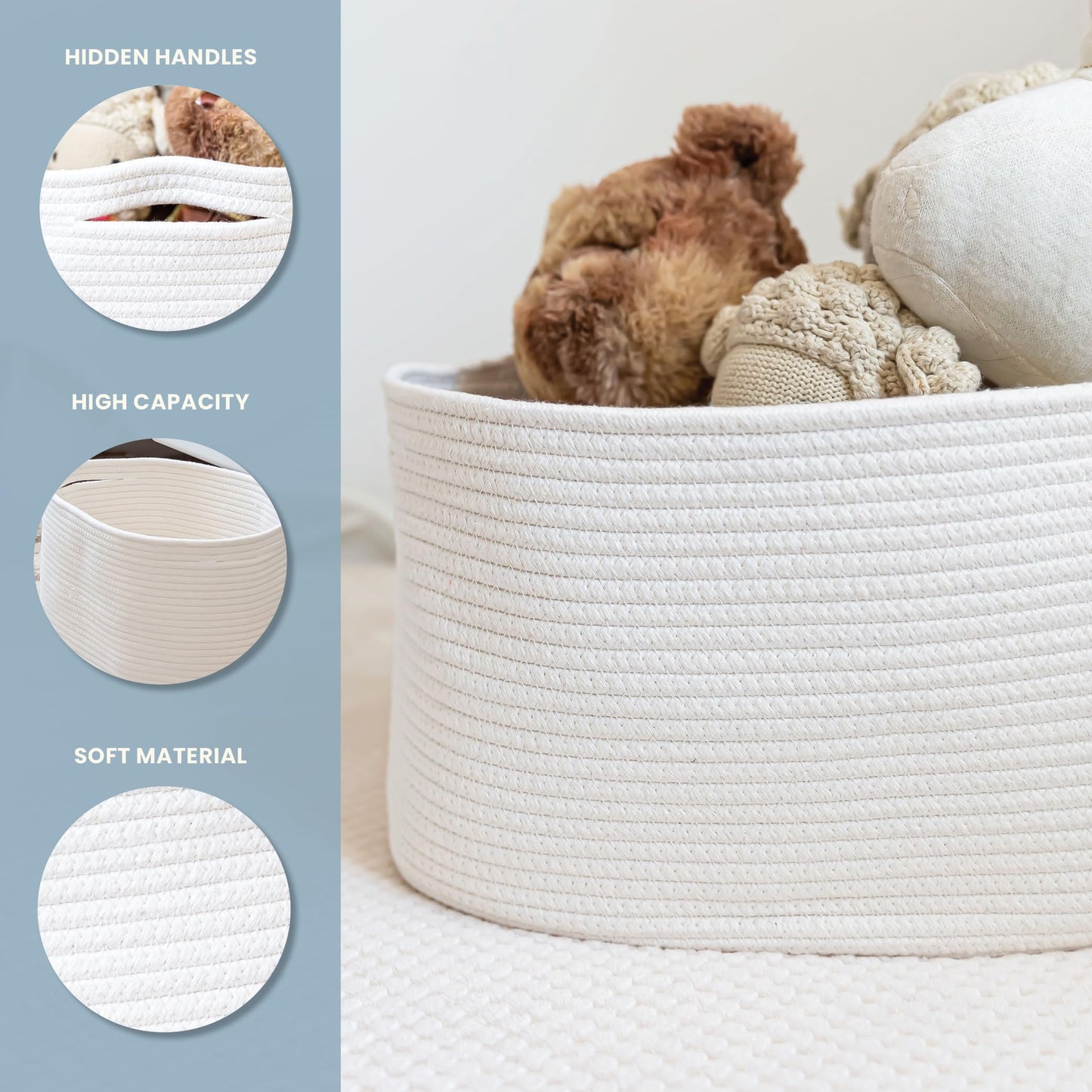 OrganiHaus Set of 3 White Basket for Towel Storage | Bathroom Storage Baskets for Shelves | Blanket Basket for Living Room