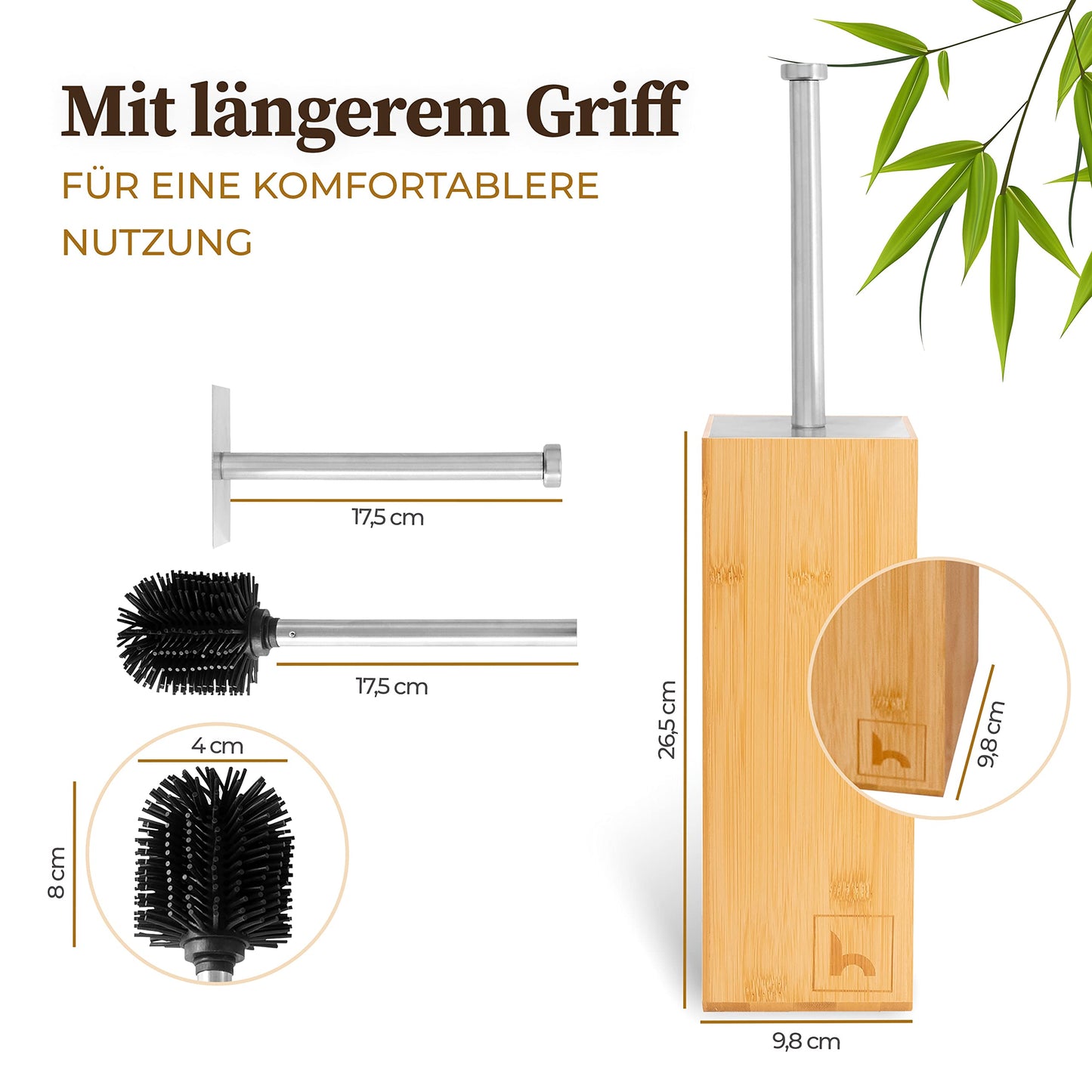 HENNEZ Silicone Toilet Brush with Bamboo Brush Holder