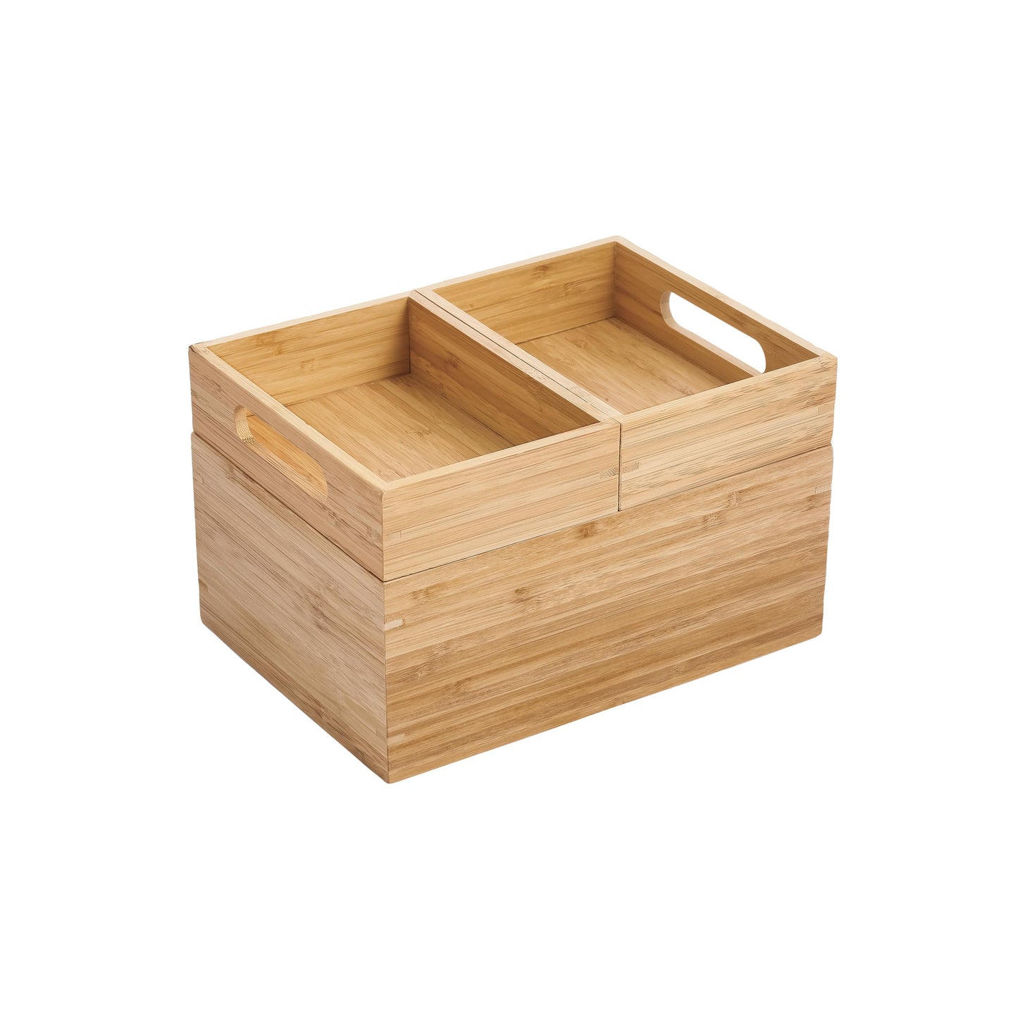 MSV - ISALYS Stackable 3 Compartments Multi-purpose Organizer Box - Natural Bamboo Storage for Cosmetics, Jewellery, Supplies or Accessories - Beige
