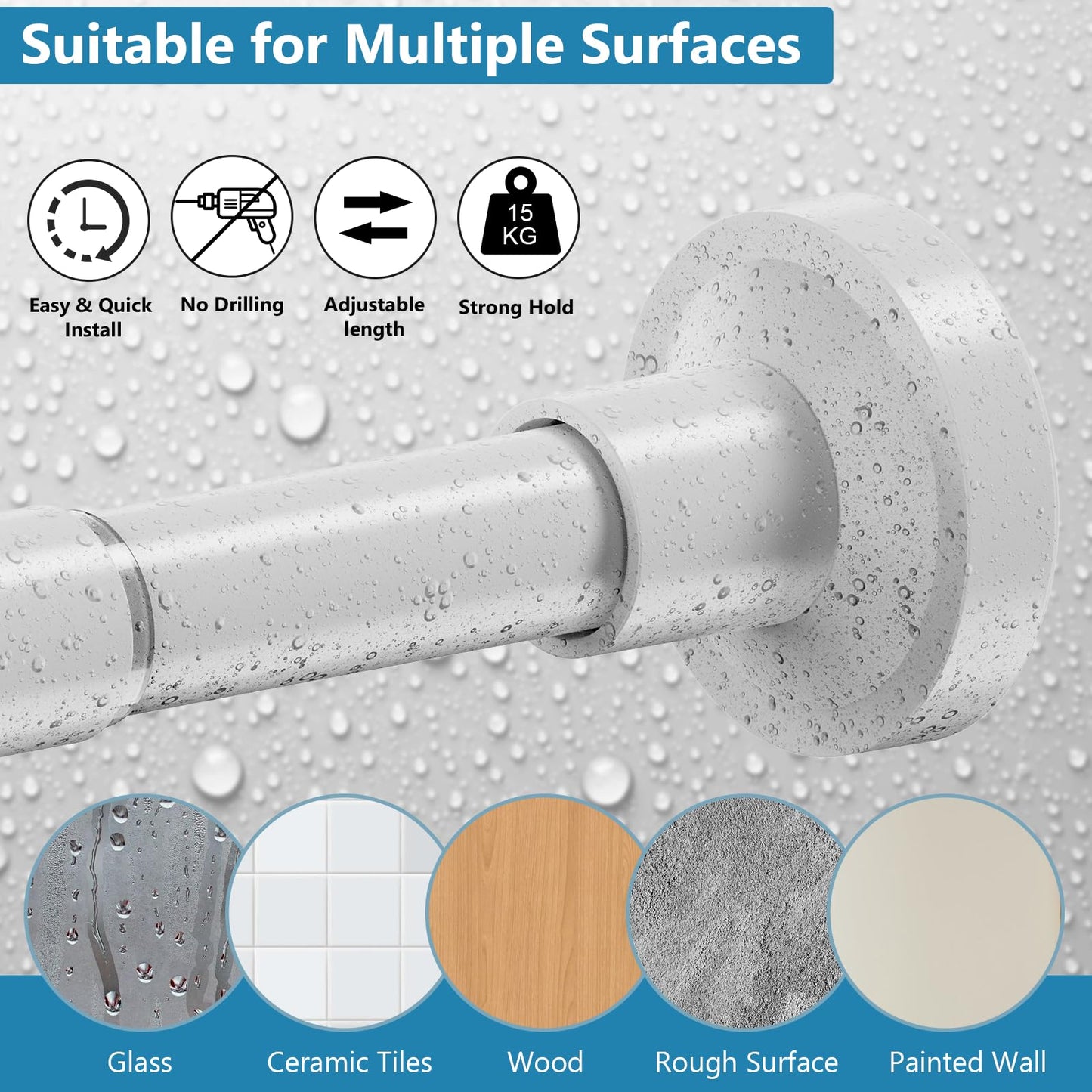 WELDUN Extendable Shower Curtain Tension Rod 48-118CM No Drill Rod