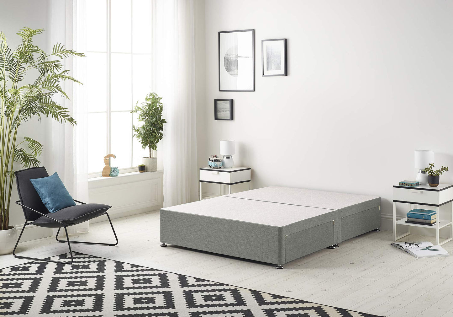 Bed Centre Flexby Divan Base Only with No Drawers and No Headboard - Available in 3ft,4ft,5ft and 6ft- Fabric (6FT Super King, Linen Silver Fabric)