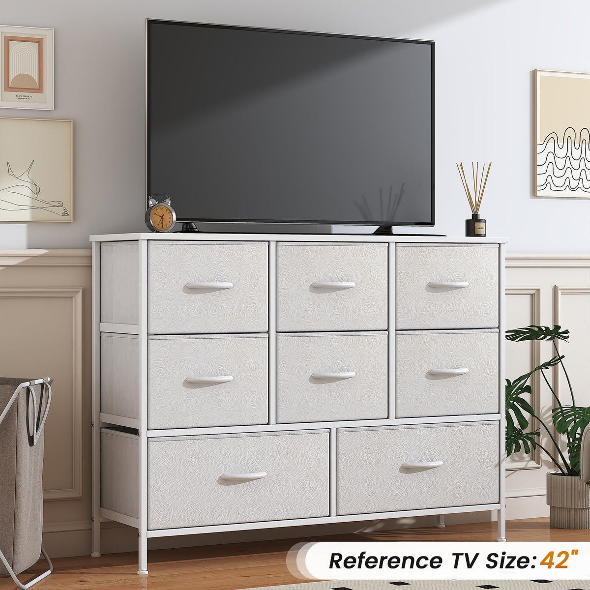 Feonase Chest of Drawers, Bedroom Dresser with 8 Fabric Drawers, Metal Frame & MDF Wood Top, Adjustable Feet, Storage Organizer Unit for Bedroom