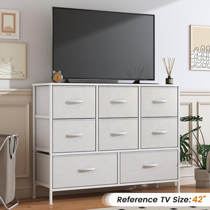 GoaHi Chest of Drawers, Fabric Dressers with Metal Frame and MDF Wooden Top Board, Adjustable Feet, Anti-Tip Safety