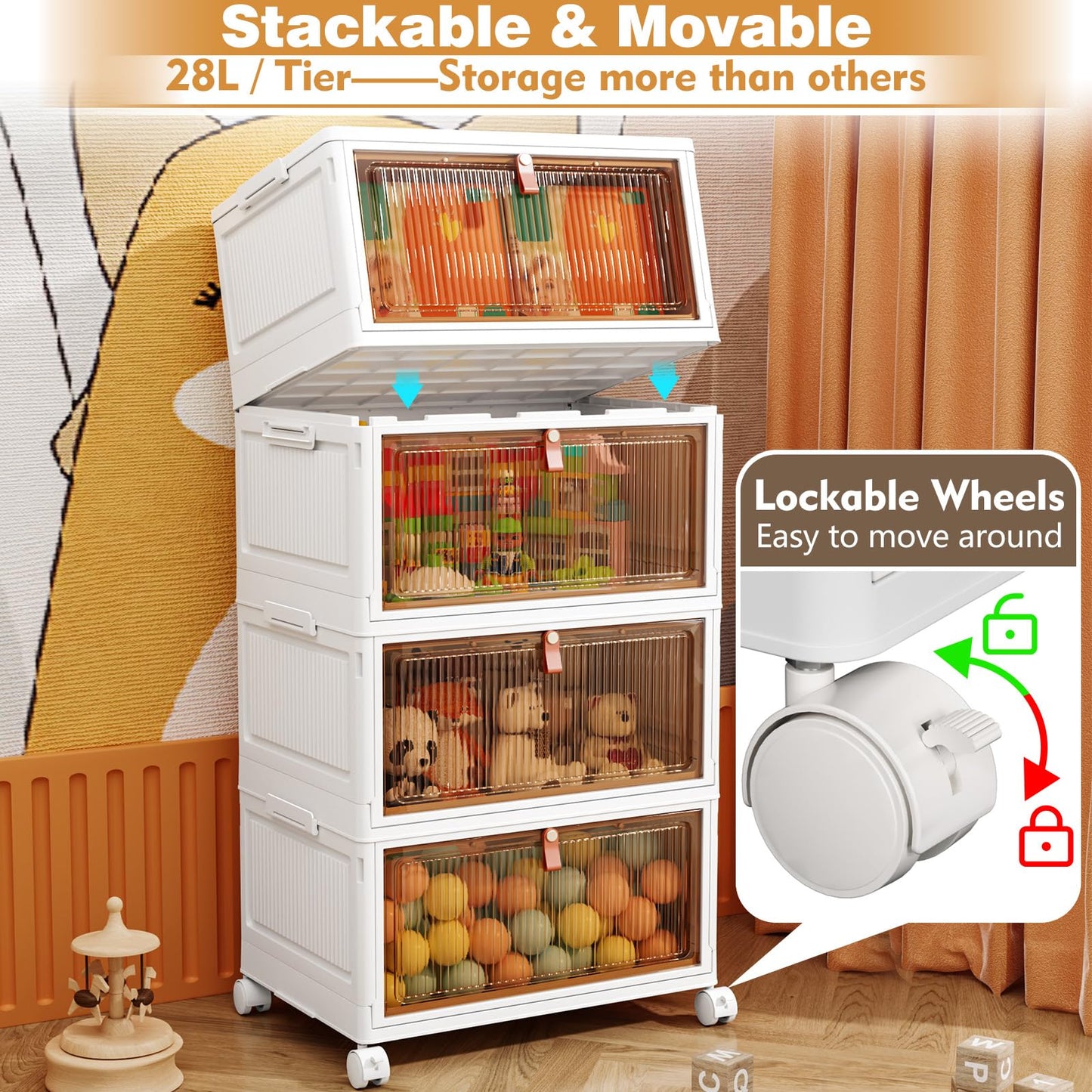 PurKeep Storage Boxes with Lid - 28L*4 Tier Plastic Storage Box with Lid