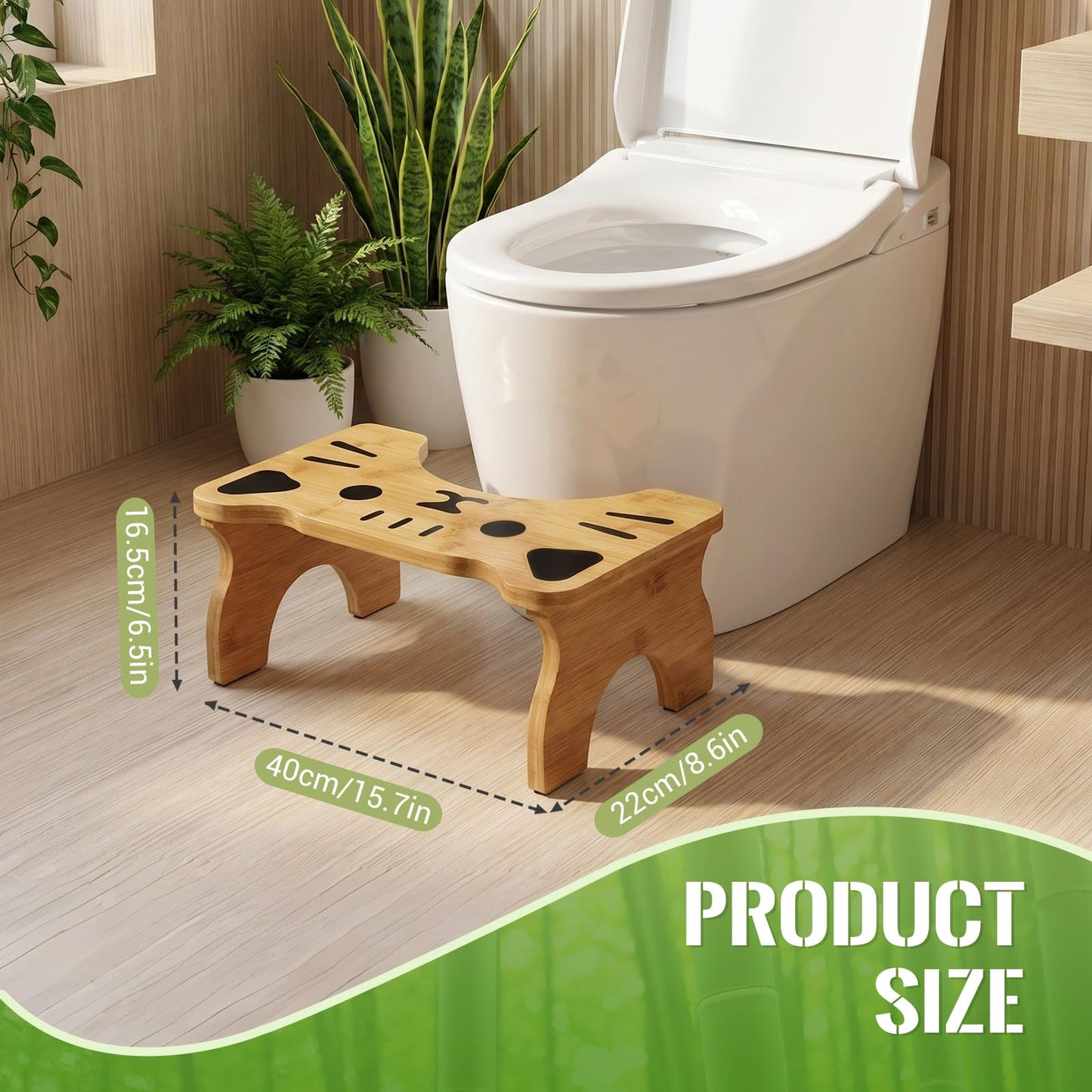zxevg Bamboo Toilet Stool Folding 6.5in Non-Slip