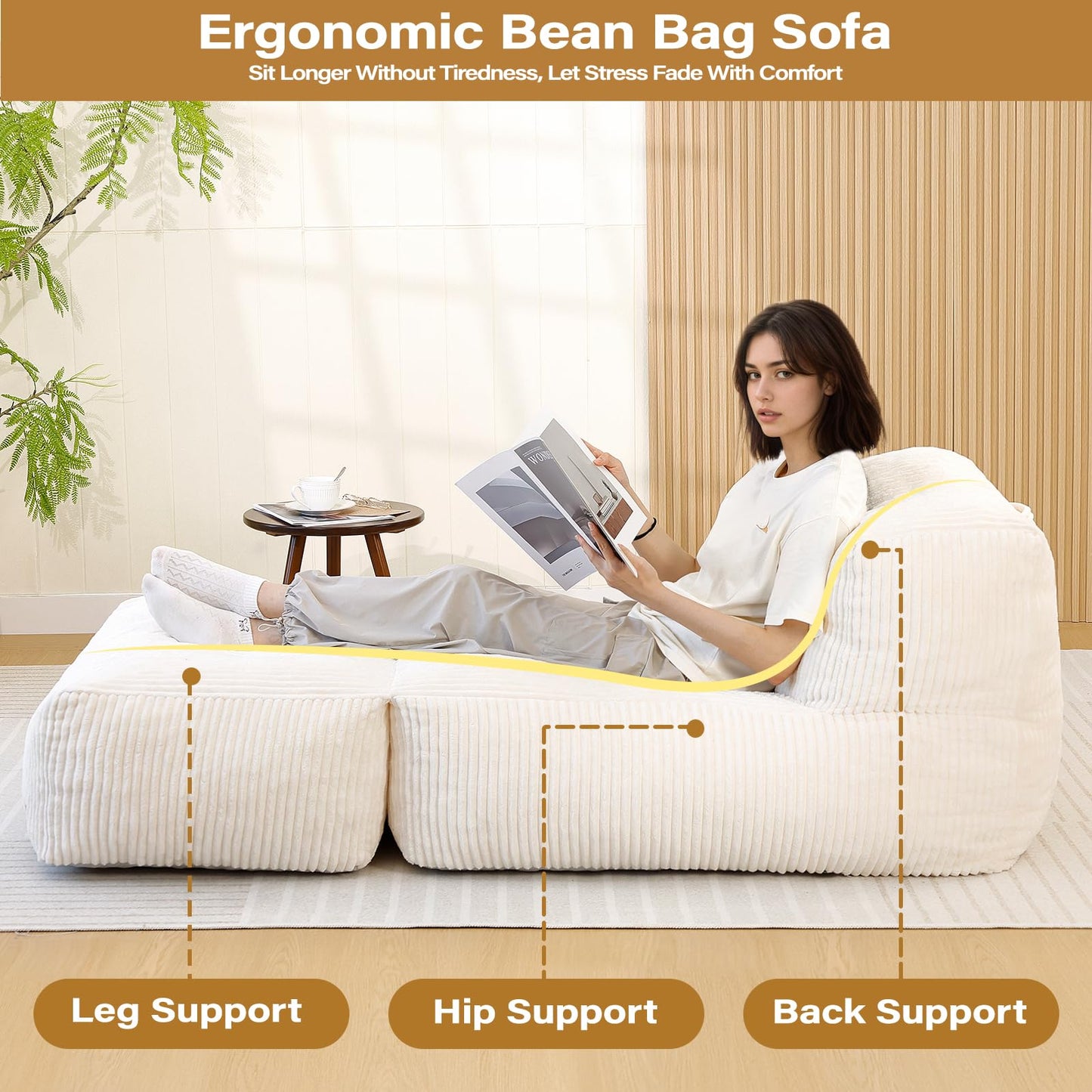 UODERS Big Bean Bag Chair for Adults, 170"x80" Lounger Large Bean Bag Sofa, Memory Foam Filled Beanbag Chair for Living Room, Bedroom, Balcony