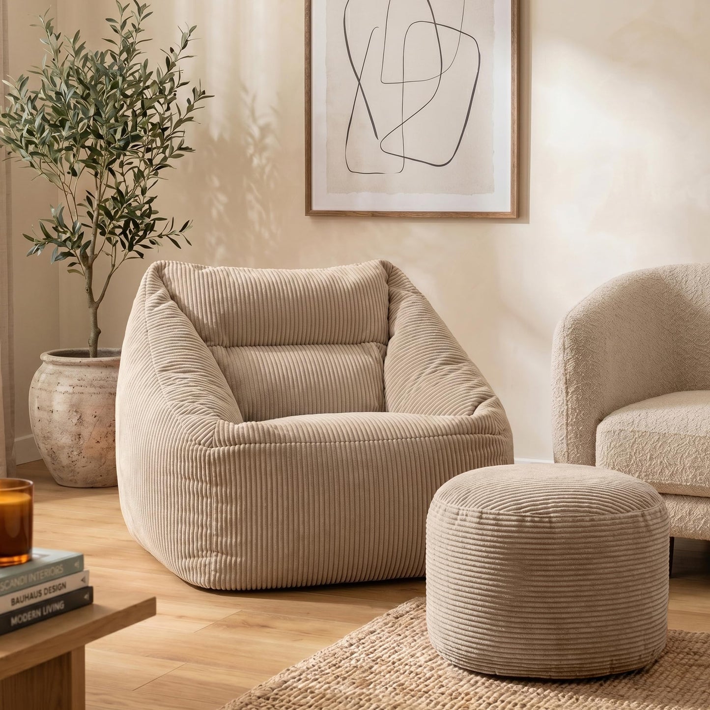icon Natalia Cord Bean Bag Chair & Footstool with Filling Included, Green