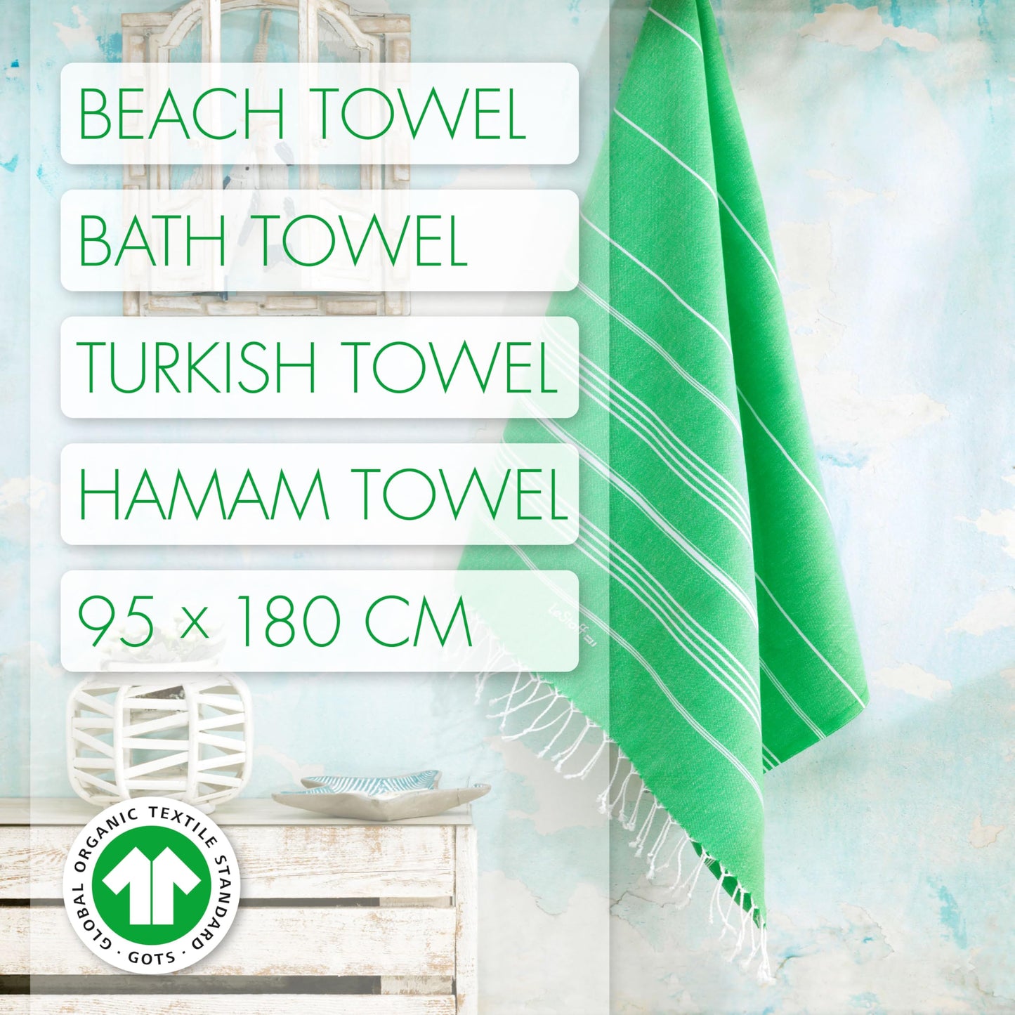 LeStoff Hammam Towel, Sauna Towel, 100% Organic Cotton, 95x180 cm, Grass