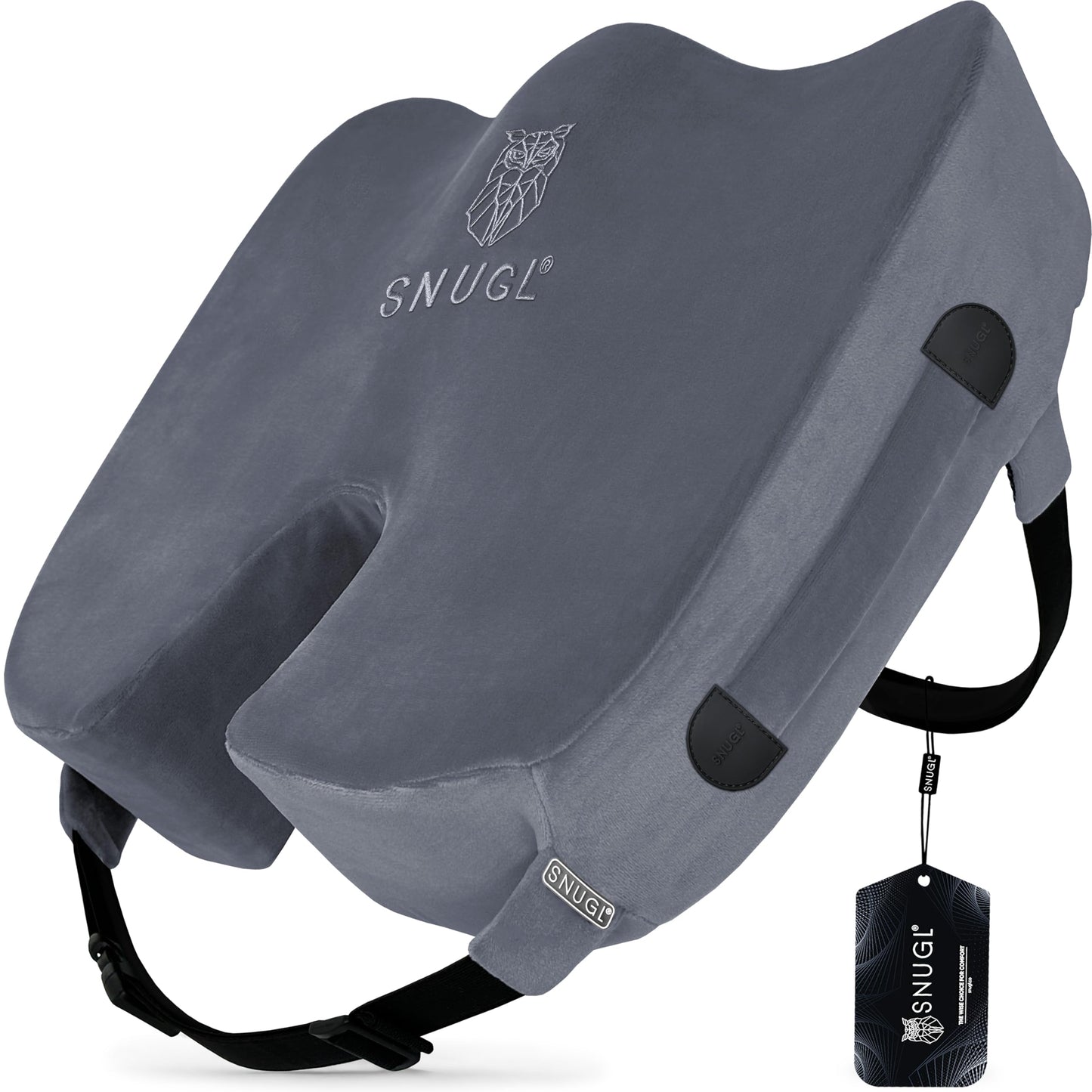 SNUGL Coccyx Seat Cushion – Orthopedic Memory Foam Pillow for Desk Chair, Gaming, Wheelchair, Car Seat, Postpartum & Pregnancy, Hemorrhoids Treatment
