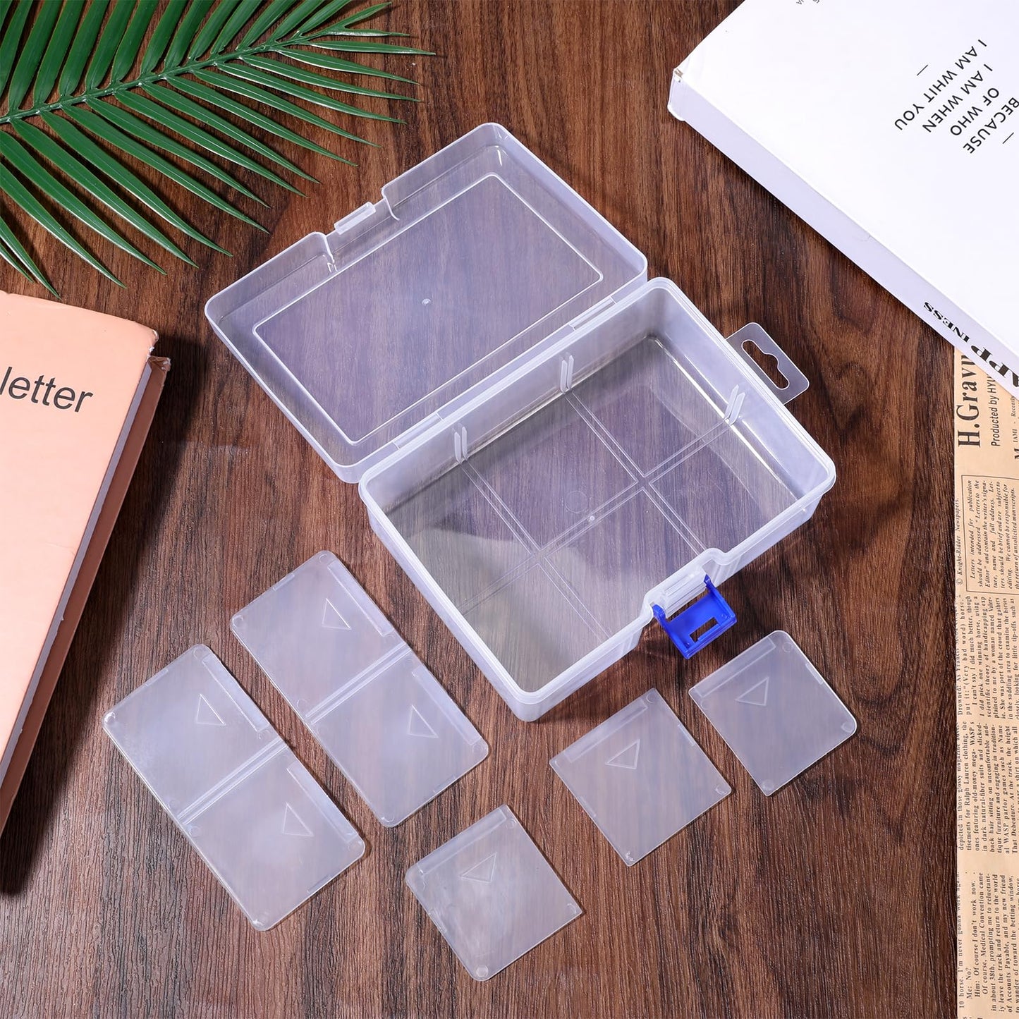 Xelsluthe Plastic Organiser Box, 6 Grids 6.29 Inch X 4.52 Inch Compartment Storage Boxes, Clear Organizer Box