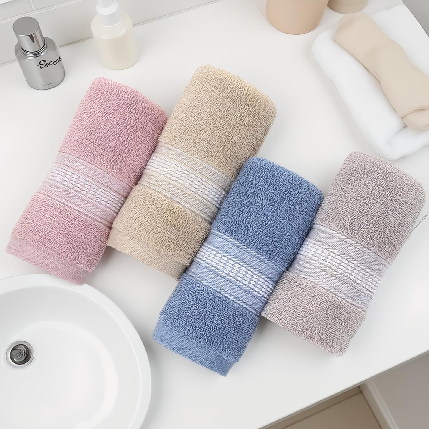 HMETOL 2 Pack Plaid Pattern Comfort and Absorbent Hand Towel Set