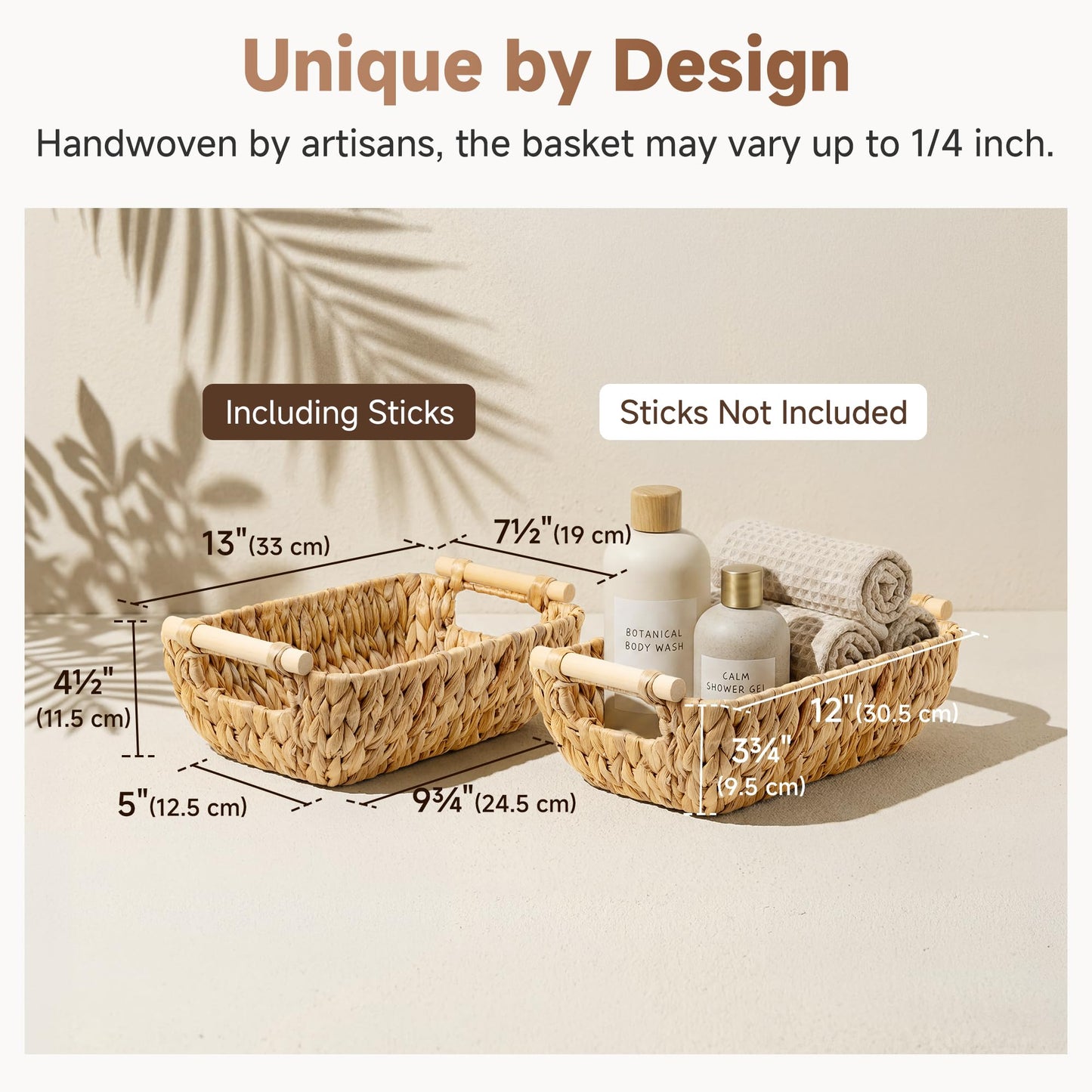 StorageWorks Small Wicker Baskets, Narrow Storage Baskets for Shelves, Shelf Wicker Storage Boxes for Bathroom Organising