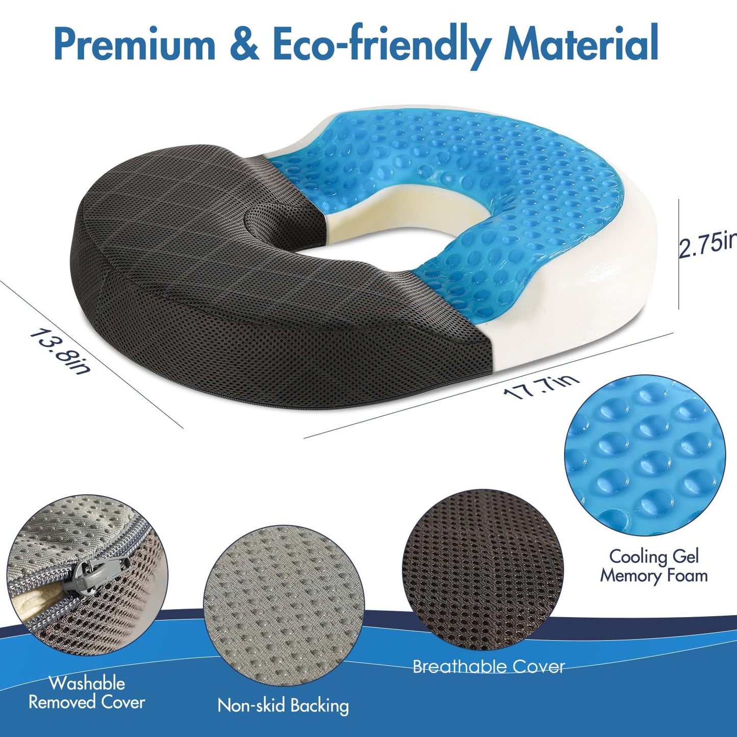 SKYNY Gel Donut Cushion for Hemorrhoids, Coccyx & Tailbone Pain Relief Donut Pillow– Orthopedic Memory Foam Ring Seat Cushion for Office Chair