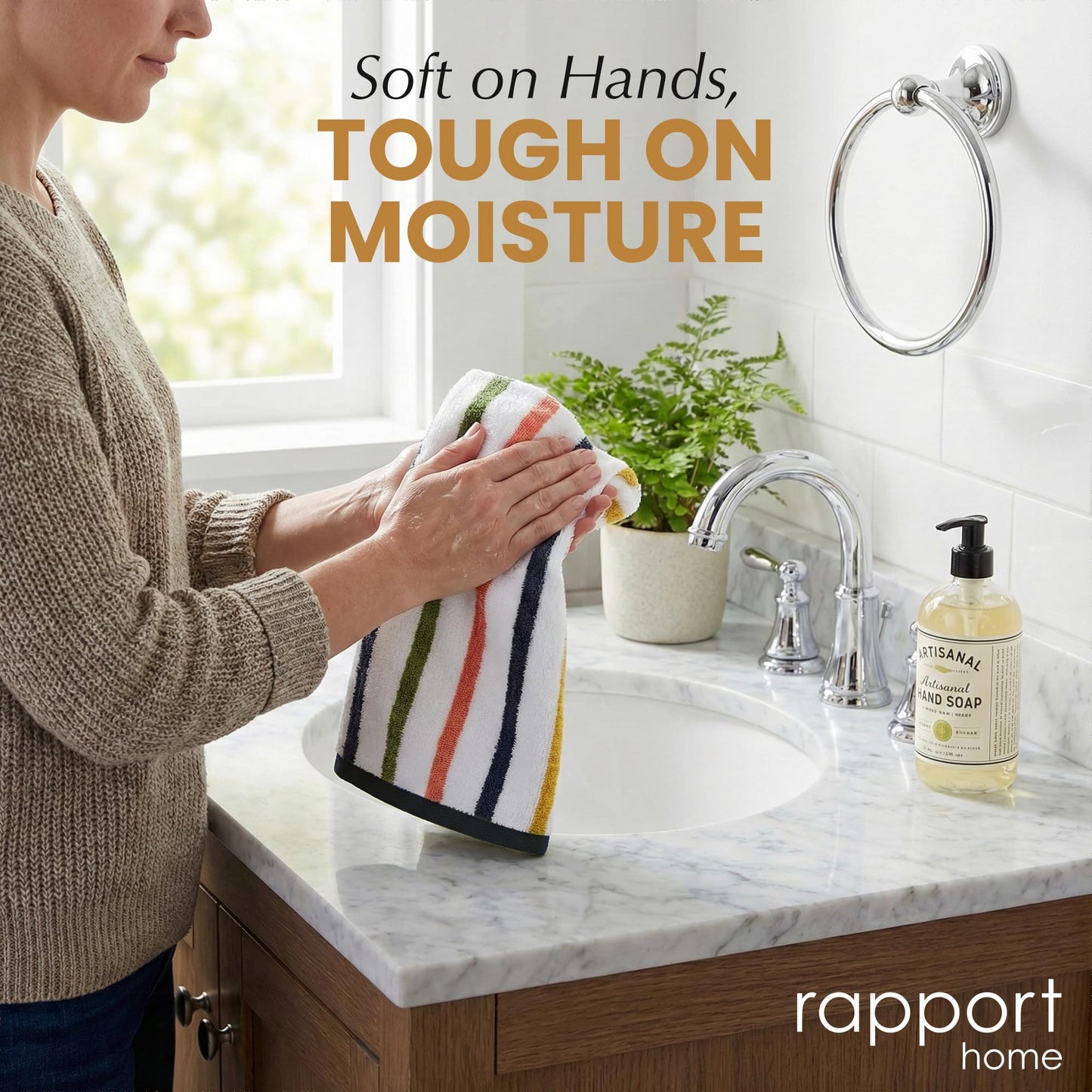 Rapport Home Amalfi Hand Towels 2 Pack | Multi | 50x85cm | Luxurious 500GSM 100% Cotton | Oeko-Tex Certified Absorbent & Soft Bathroom Towel Set
