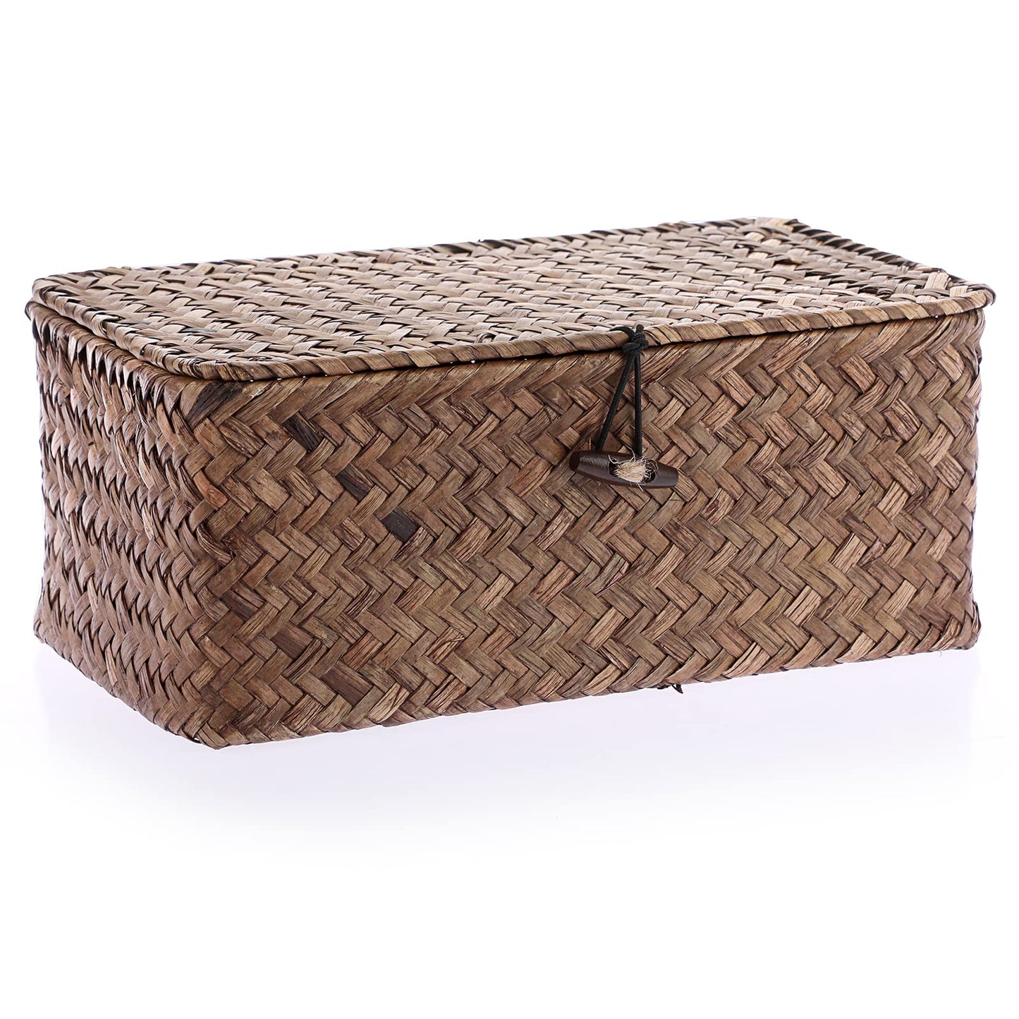 IGNPION Seagrass Storage Basket with Lid Woven Seagrass Desktop Basket Rectangular Bathroom Storage Organiser Box