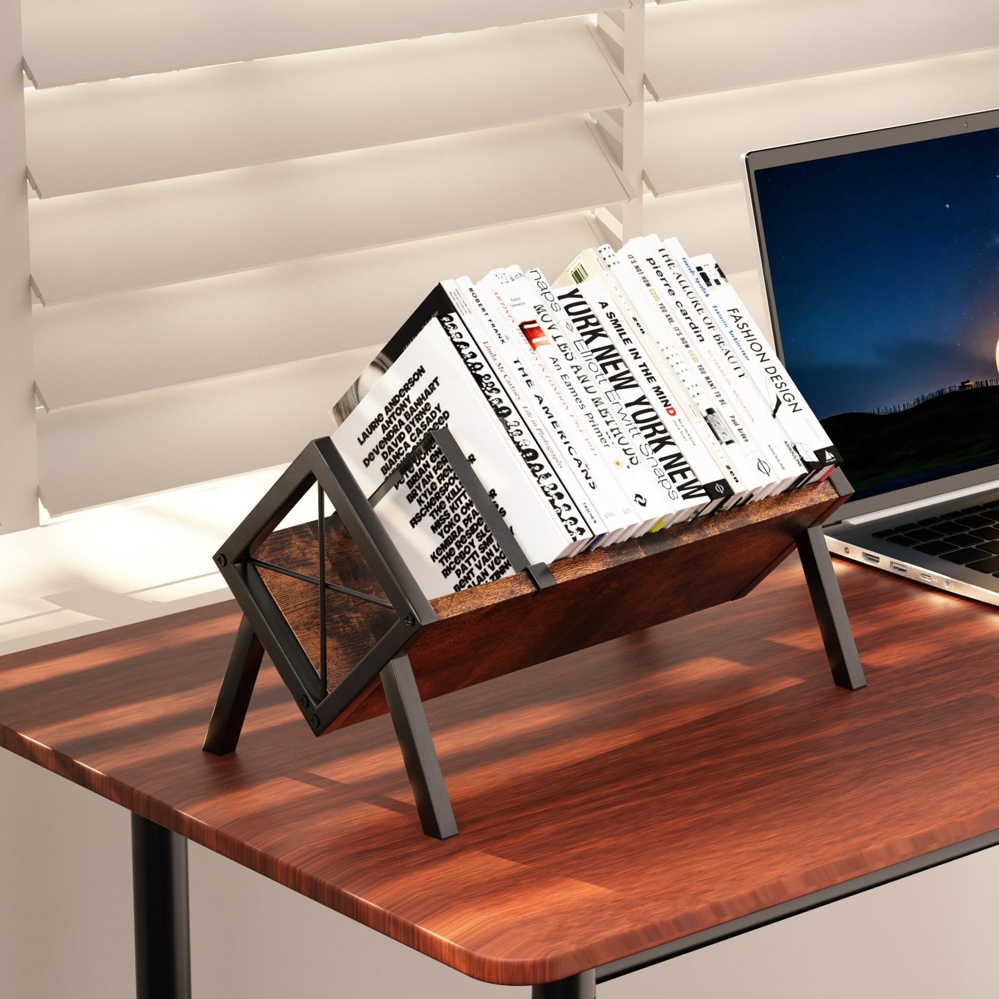 ASIFMTHOT Desk Bookshelf, Retro Tabletop Book Organizer & Mini Tilting Bookcase for Books/Magazines/Albums