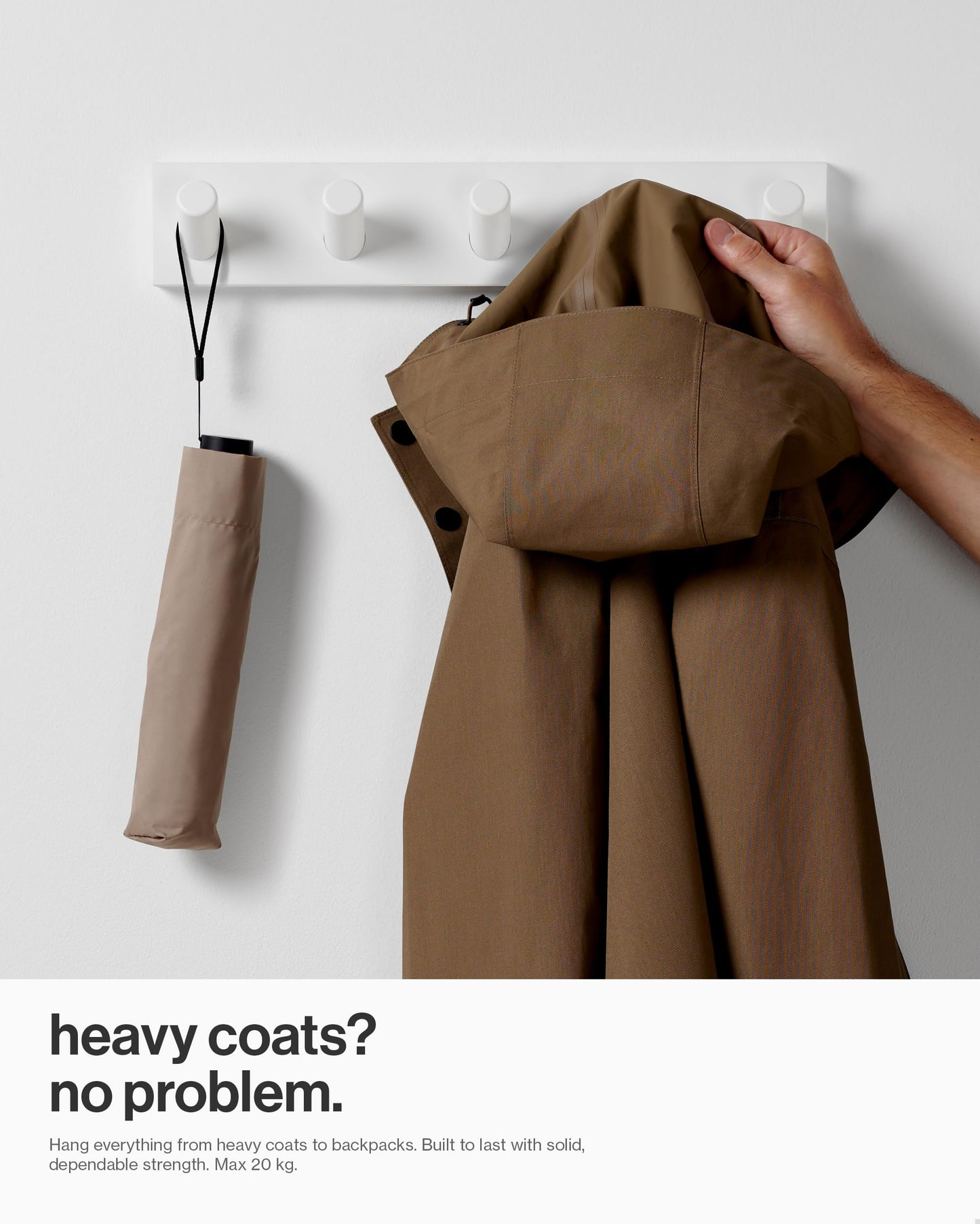 LARHN White Wall-Mounted Coat Rack, 2-Pack - 5 Coat Hooks, 42cm