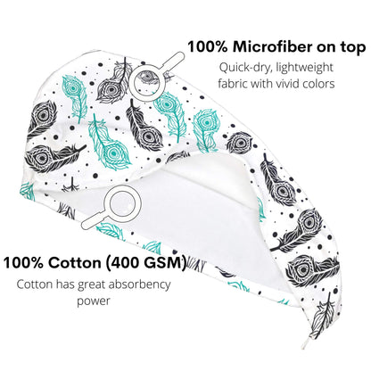YOSSEE Hair Turban Towel Microfibre/Cotton, HD Printed Hair Towel Wrap, Absorbent and Lightweight for Women and Kids, Size: 25x61 cm, Made in EU