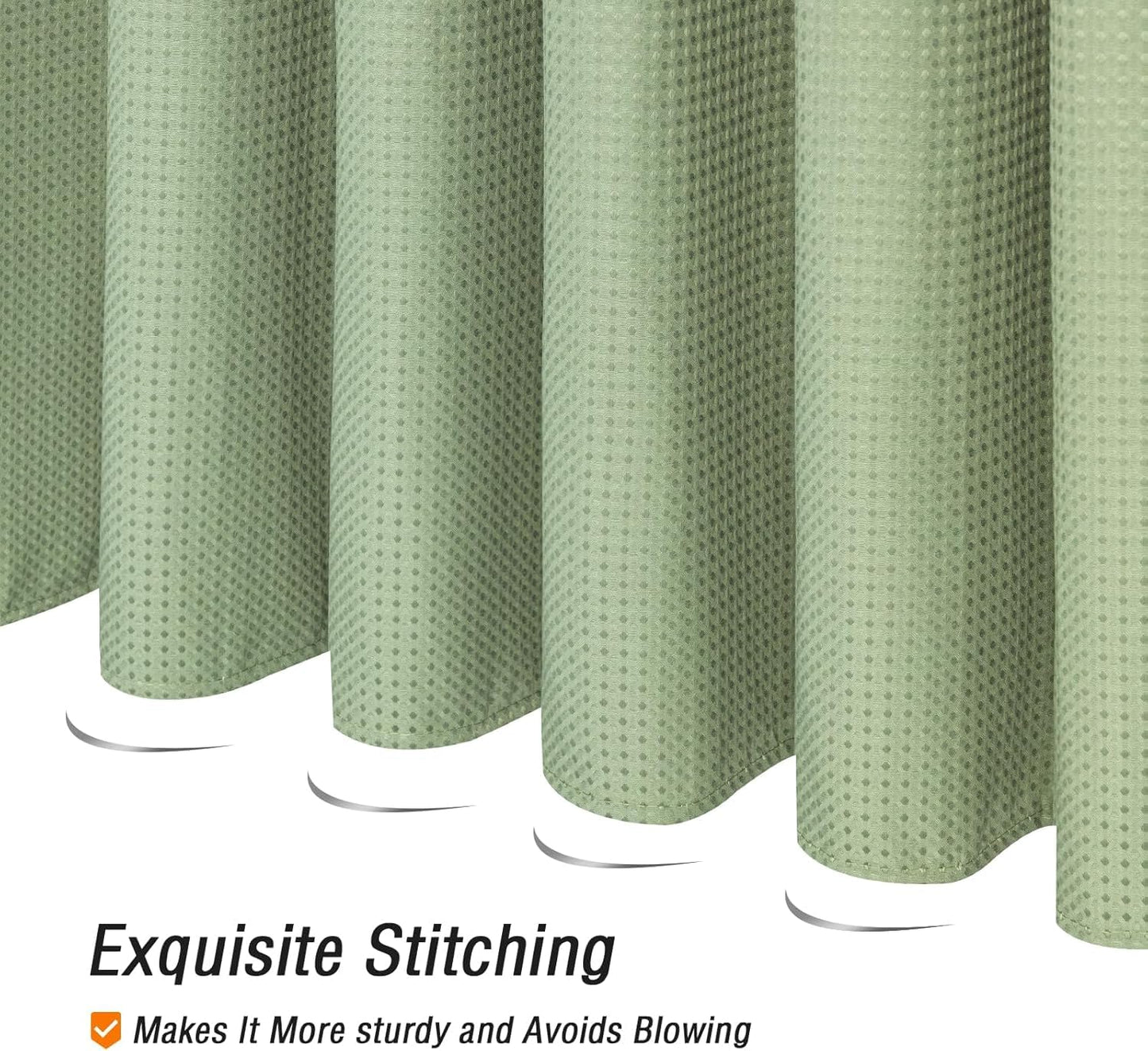 Bingobang Shower Curtains Set for Bathroom with 12 Hooks, Mould Mildew Proof Resistant, Waffle Fabric Bath Bathtub Curtain Washable for Wet Room