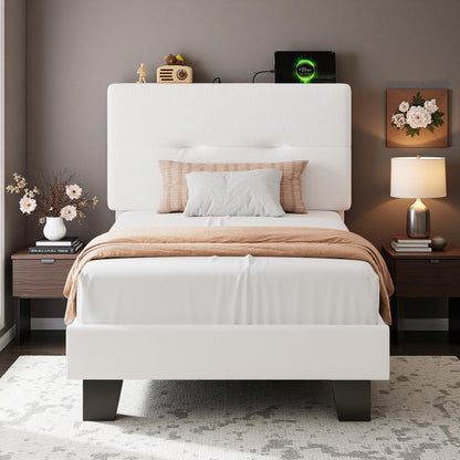 Feonase 3ft Single Bed Frame with Storage Velvet Headboard, Upholstered Single beds with Charging Station, Sturdy Wooden Slat Support, Easy Assembly