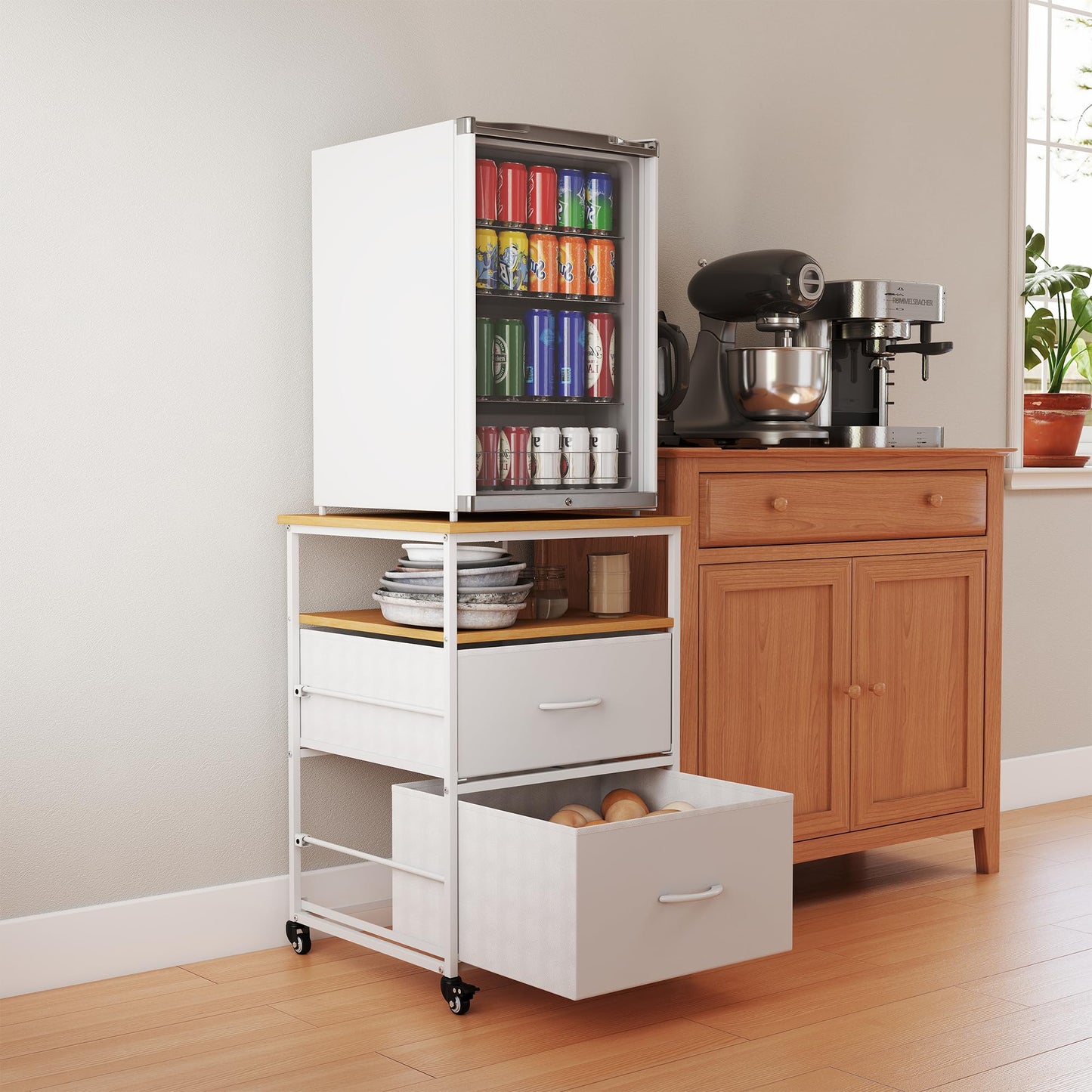 Turosur Mini Fridge Stand with Storage & Wheels, drinks fridge stand 167KG