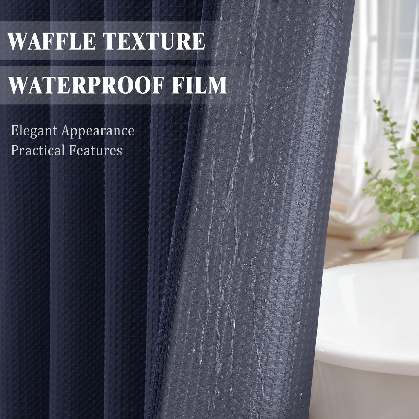 NDDYCU Weighted Navy Blue Waffle Shower Curtain Waterproof 180x180 cm